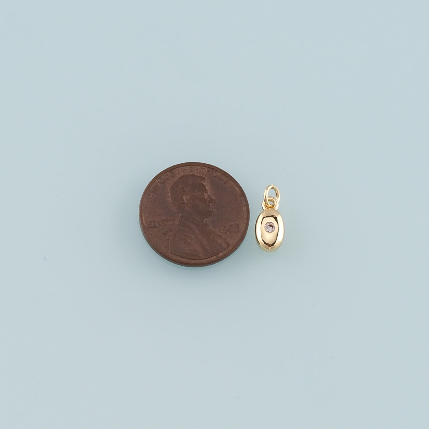 Gold Oval Charm,18K Gold Filled Oval Pendant,CZ Micro Pave Oval Charm Bracelet Necklace for DIY Jewelry Making Supply
