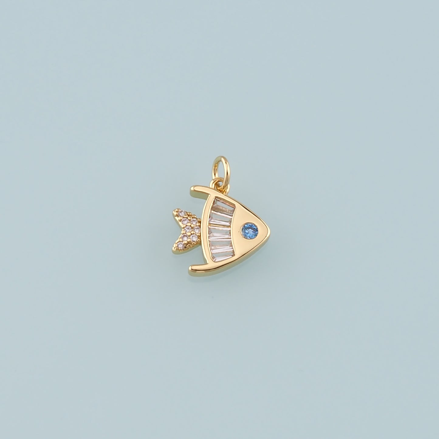 Gold Fish Charms,18K Gold Filled Fish Pendant,CZ Micro Pave Ocean Charm Bracelet Necklace for DIY Jewelry Making Supply