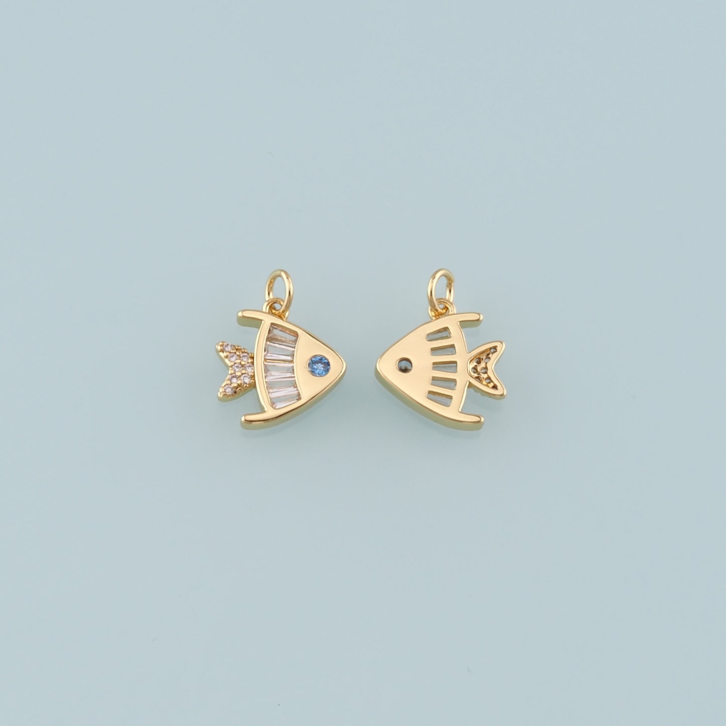 Gold Fish Charms,18K Gold Filled Fish Pendant,CZ Micro Pave Ocean Charm Bracelet Necklace for DIY Jewelry Making Supply