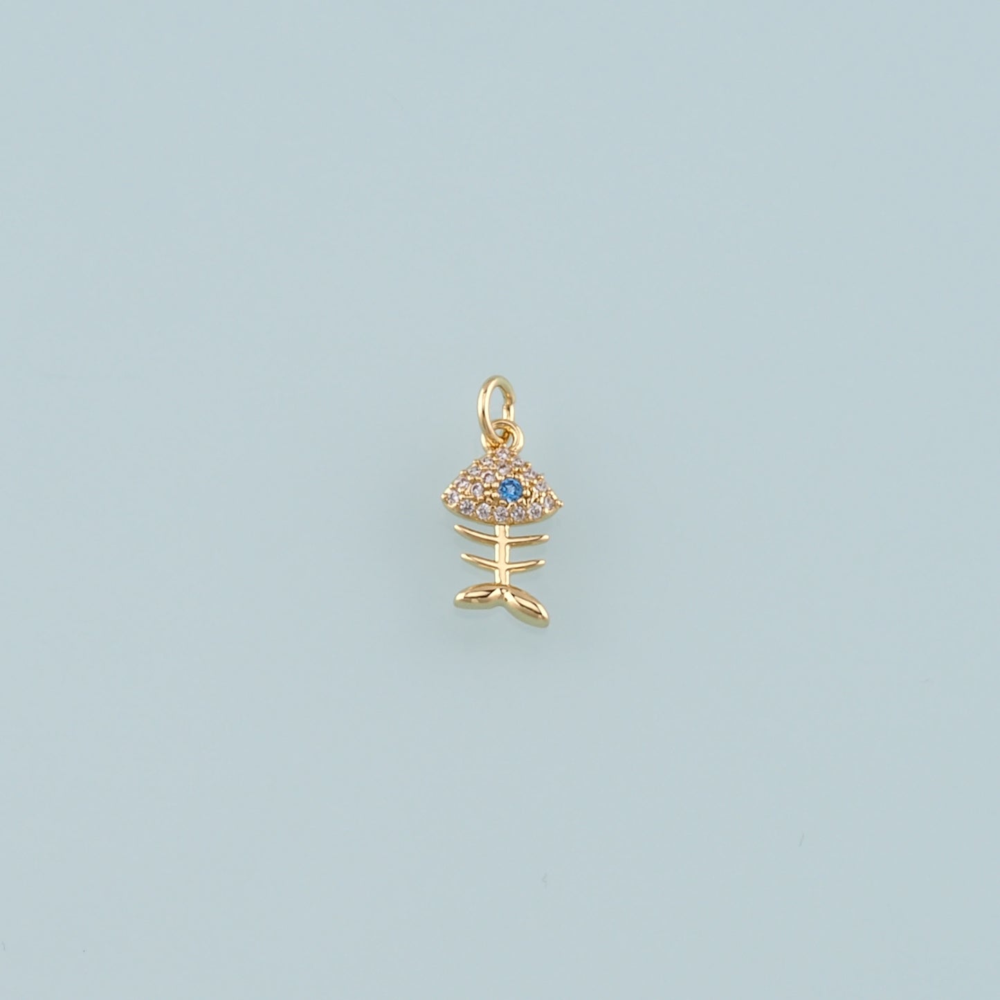 Gold Fish Charms,18K Gold Filled Fish Pendant,CZ Micro Pave Fish Bones Charm Bracelet Necklace for DIY Jewelry Making Supply