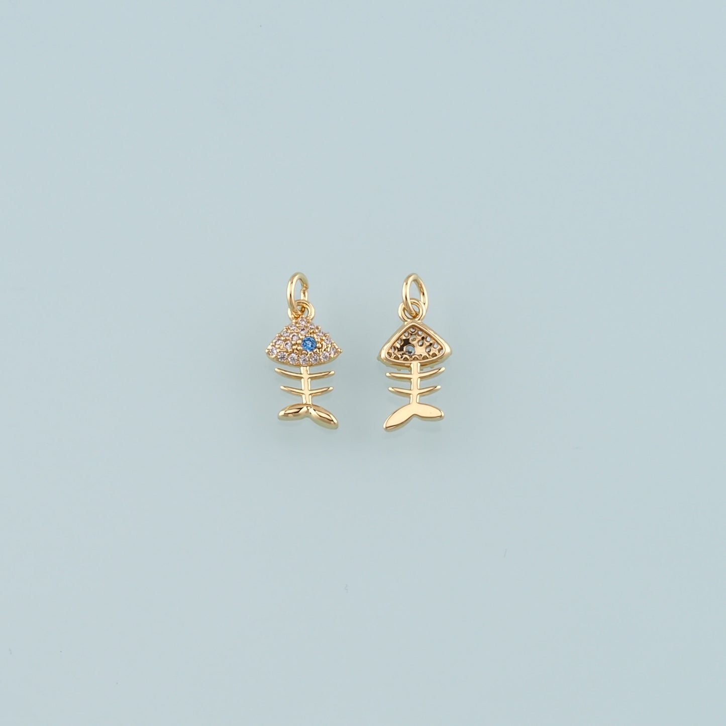 Gold Fish Charms,18K Gold Filled Fish Pendant,CZ Micro Pave Fish Bones Charm Bracelet Necklace for DIY Jewelry Making Supply