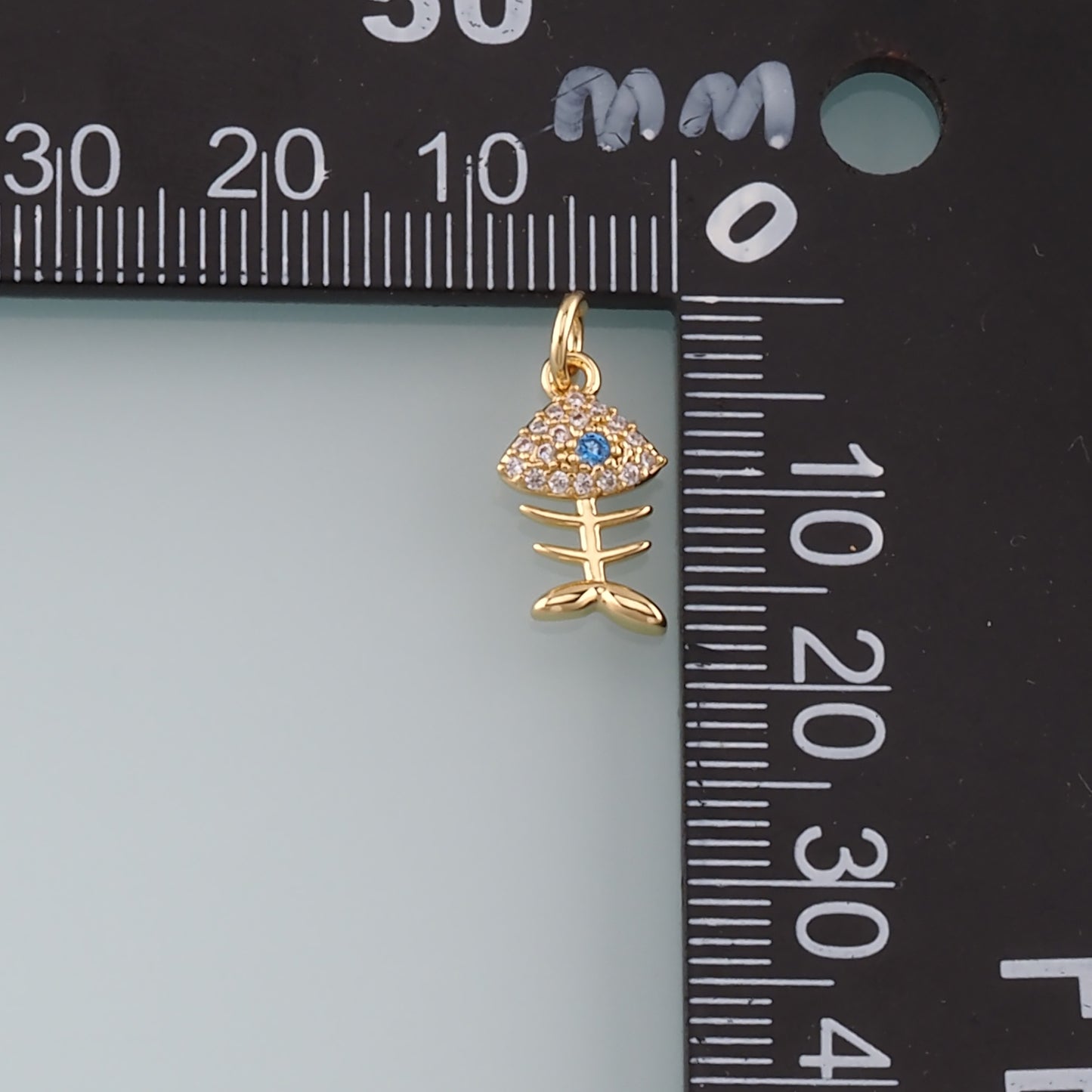 Gold Fish Charms,18K Gold Filled Fish Pendant,CZ Micro Pave Fish Bones Charm Bracelet Necklace for DIY Jewelry Making Supply