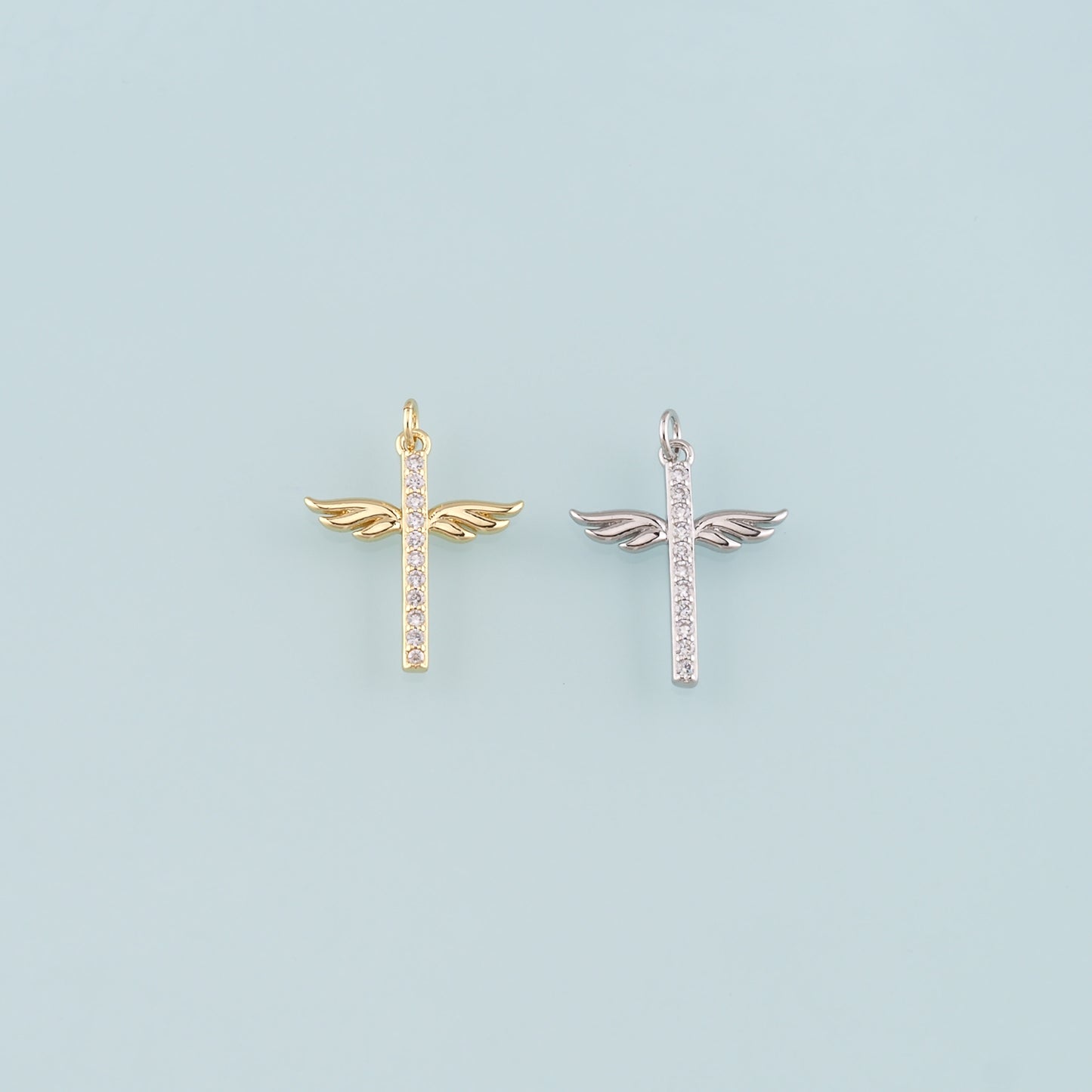 Gold Wing Charms,18K Gold Filled Wings Pendant,CZ Micro Pave Angel Wings Charm Bracelet Necklace for DIY Jewelry Making Supply