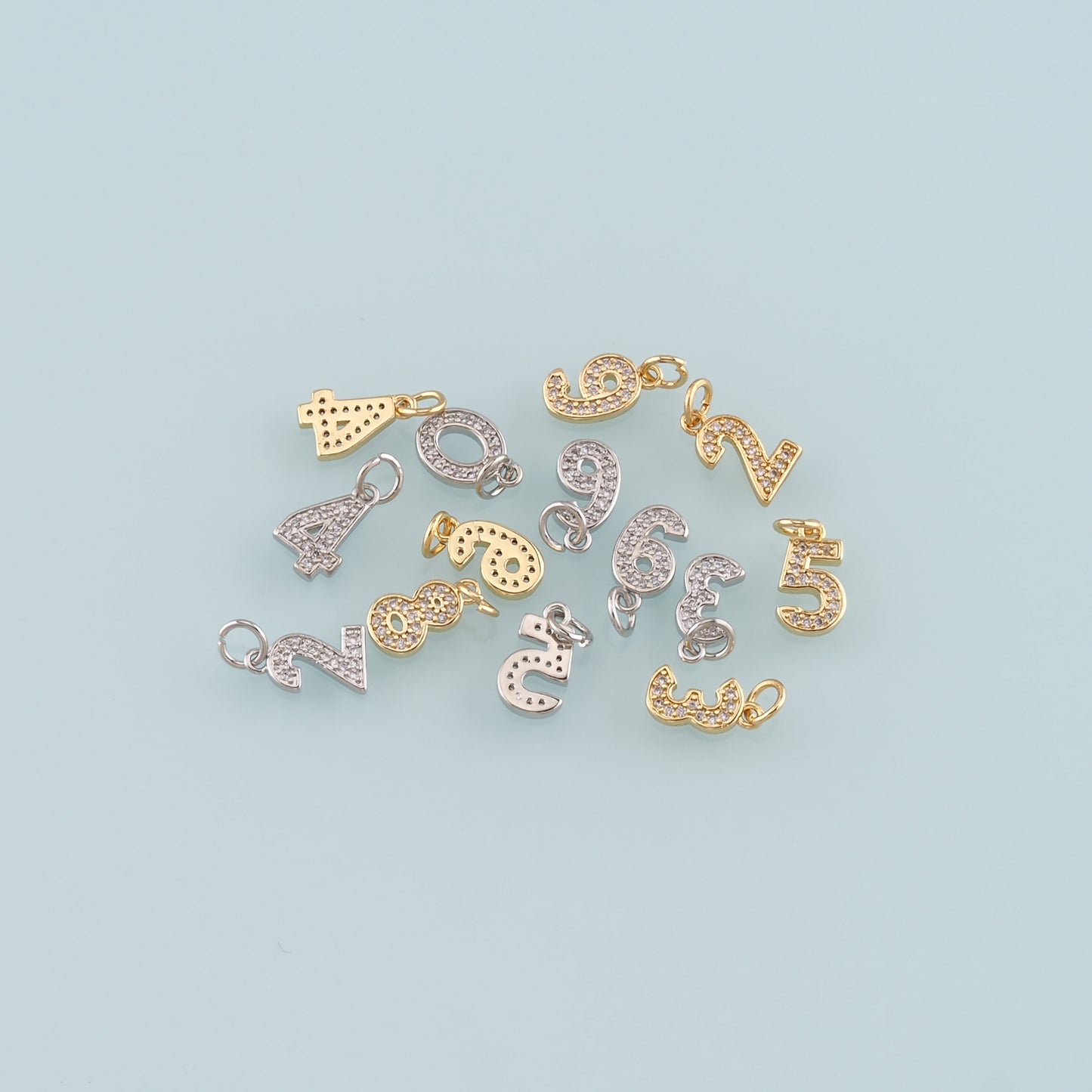 18K Gold Filled Number Pendant,CZ Micro Pave Number Charm Bracelet Necklace for DIY Jewelry Making Supply