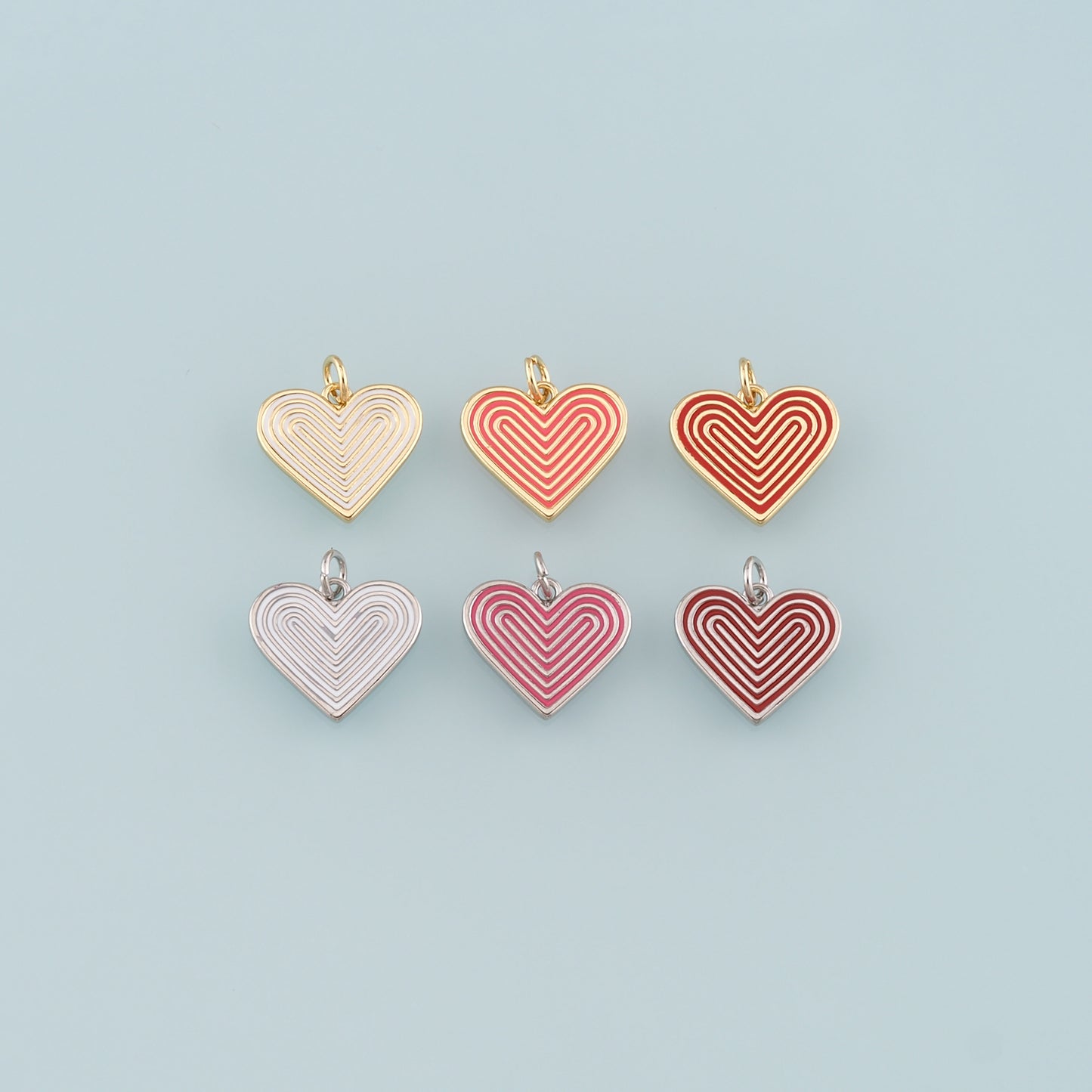 18K Gold Filled Heart Pendant,Enamel Heart Charm Bracelet Necklace for DIY Jewelry Making Supply