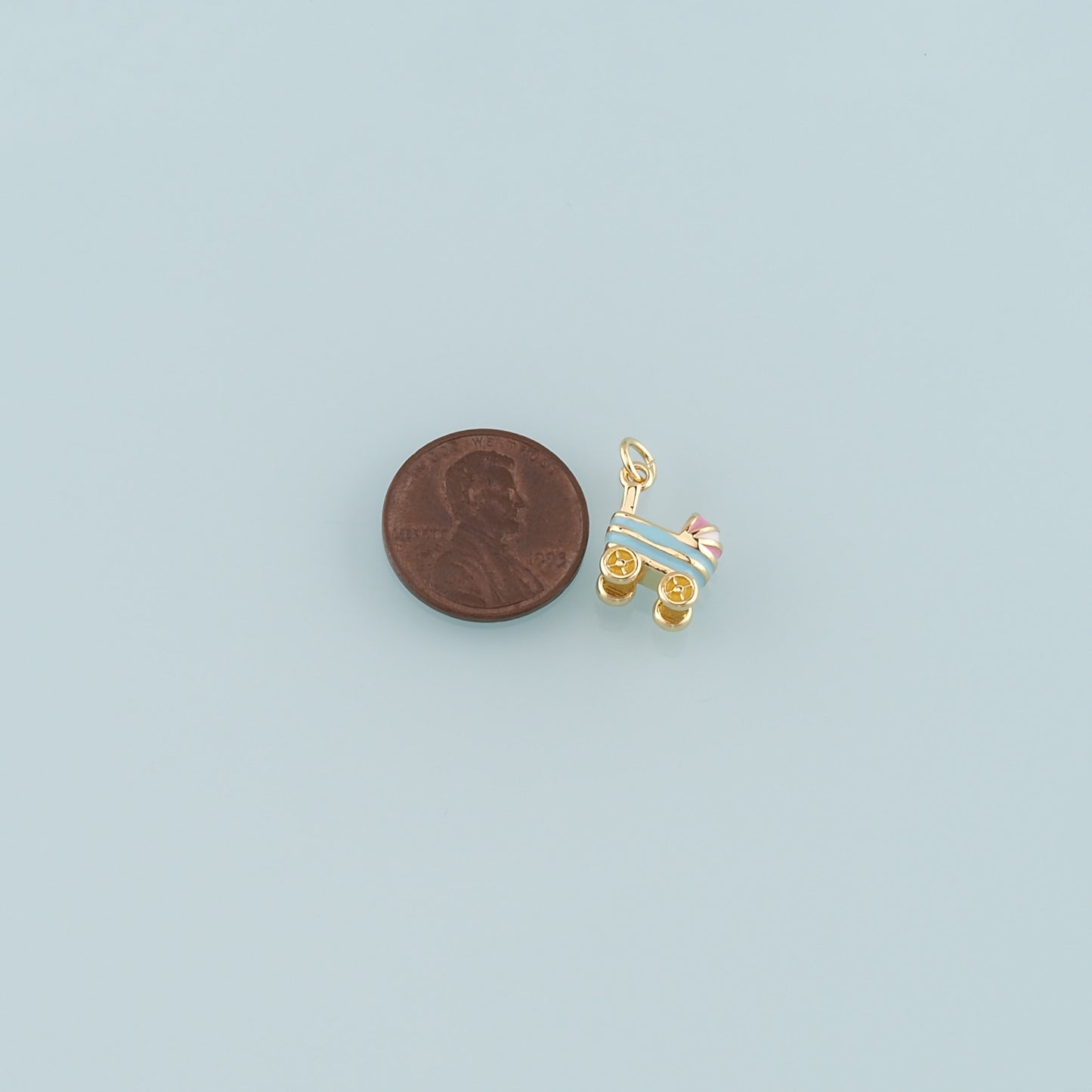 18K Gold Filled Stroller Pendant,Enamel Stroller Charm Bracelet Necklace for DIY Jewelry Making Supply