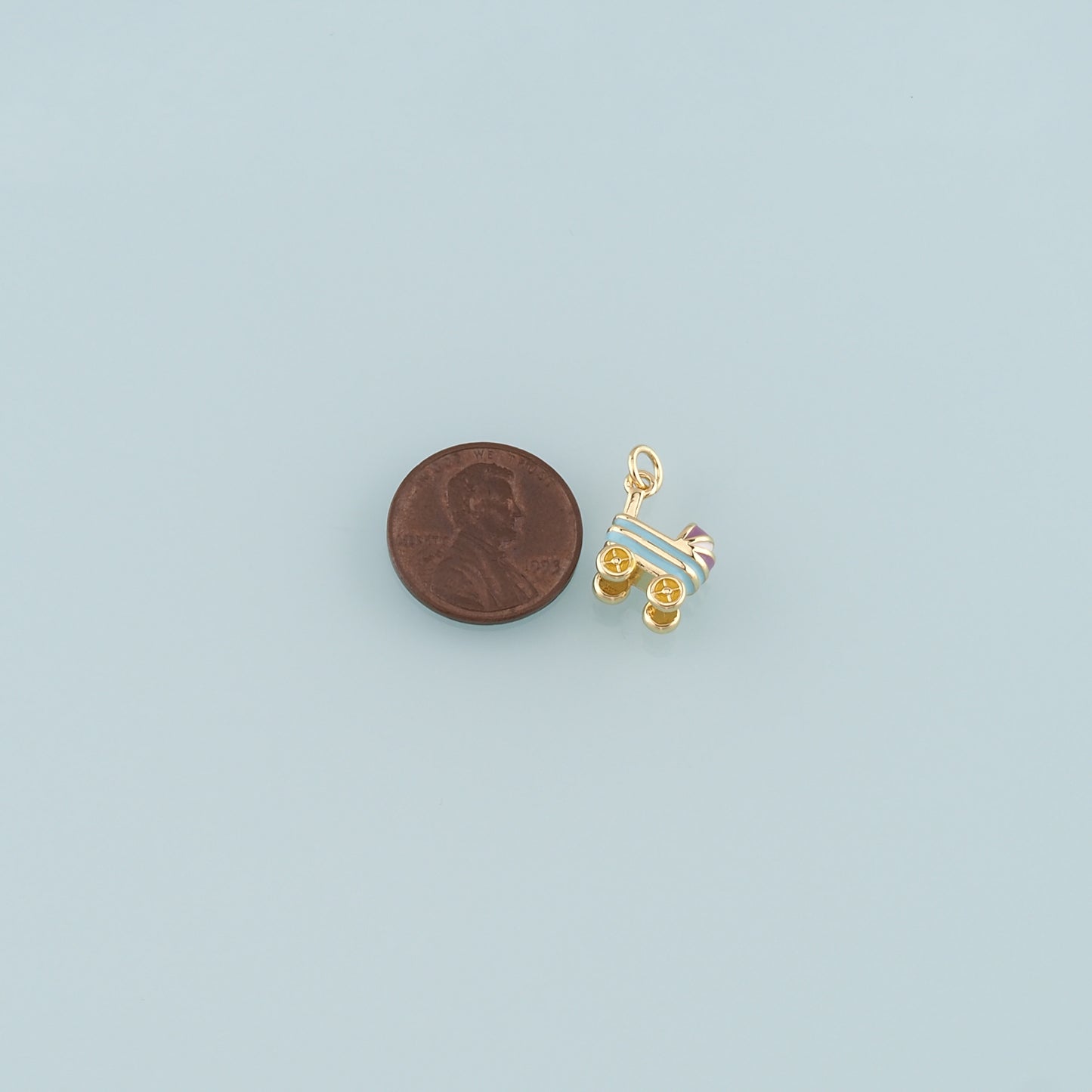 18K Gold Filled Stroller Pendant,Enamel Stroller Charm Bracelet Necklace for DIY Jewelry Making Supply