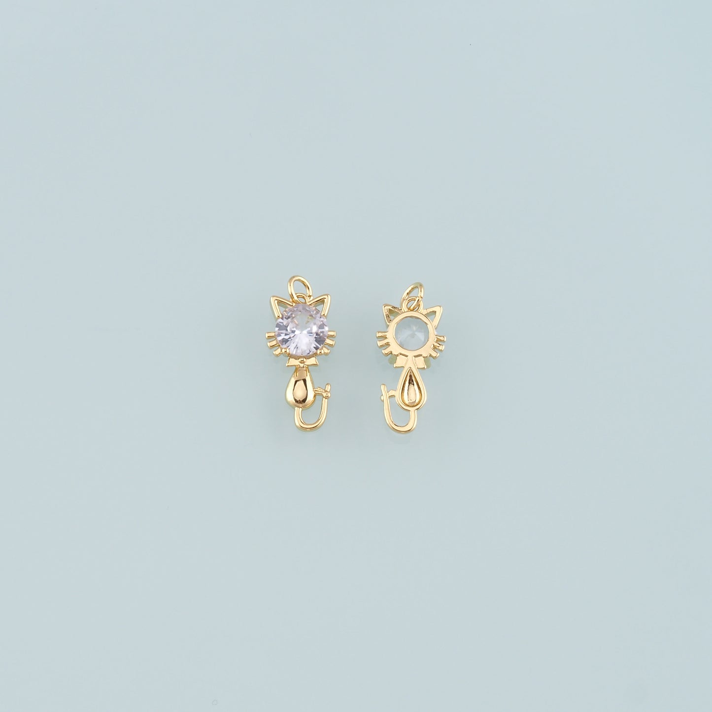 Gold Animal Charms,18K Gold Filled Cat Pendant,CZ Micro Pave Cat Charm Bracelet Necklace for DIY Jewelry Making Supply