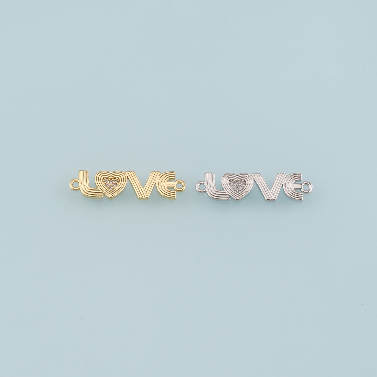 18K Gold Filled Love Connector,CZ Micro Pave Heart Charm Bracelet Necklace for DIY Jewelry Making Supply