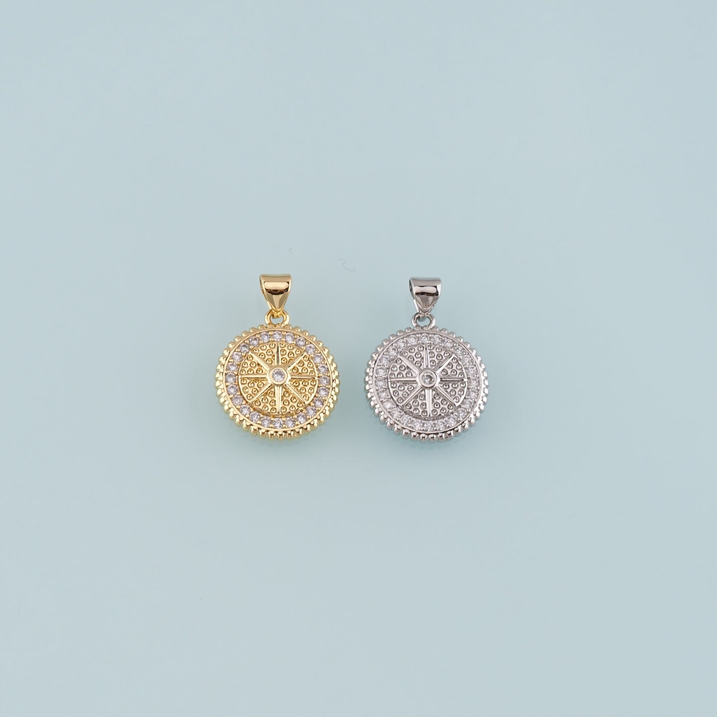 18K Gold Filled Compass Pendant,CZ Micro Pave Compass Charm Bracelet Necklace for DIY Jewelry Making Supply