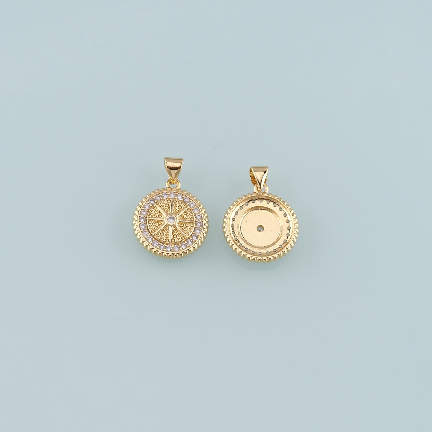 18K Gold Filled Compass Pendant,CZ Micro Pave Compass Charm Bracelet Necklace for DIY Jewelry Making Supply