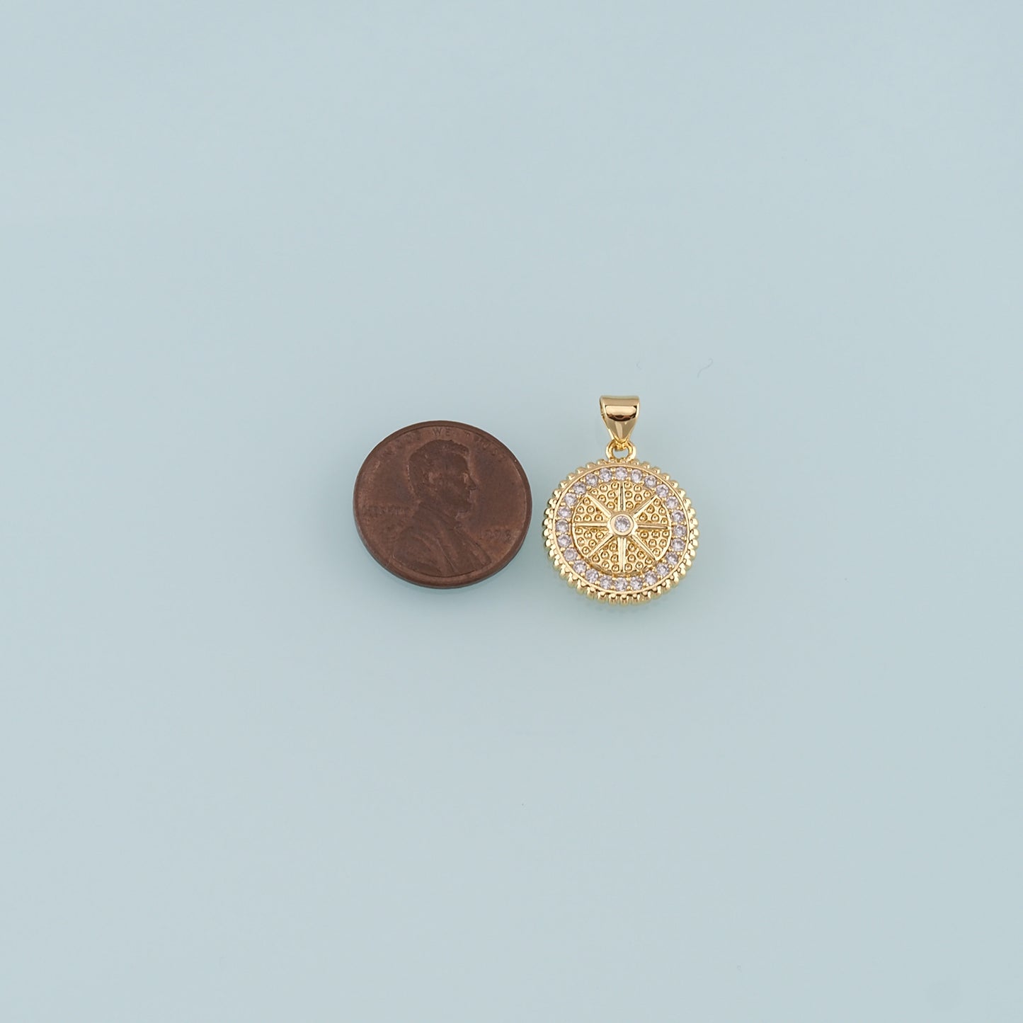 18K Gold Filled Compass Pendant,CZ Micro Pave Compass Charm Bracelet Necklace for DIY Jewelry Making Supply
