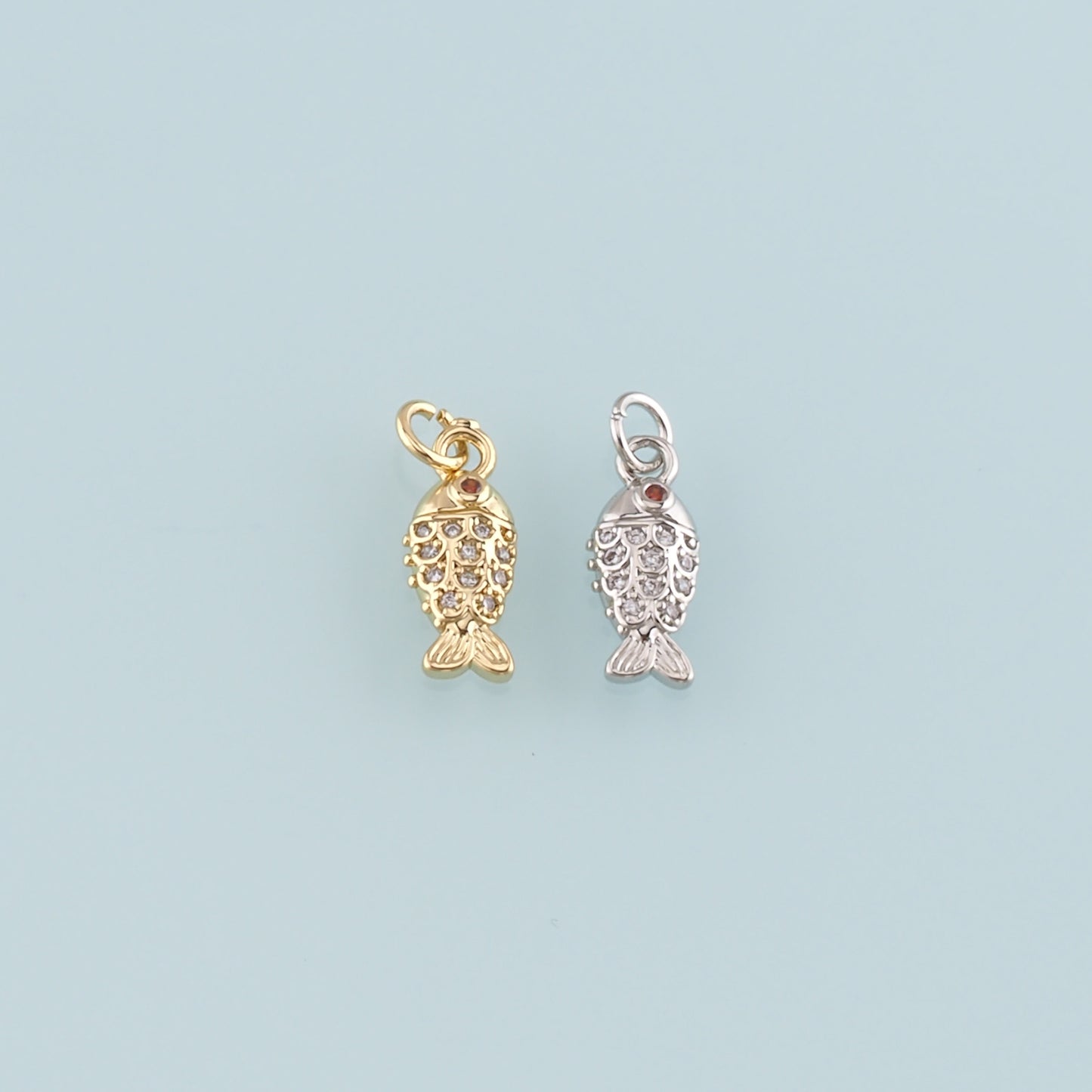 Gold Fish Charms,18K Gold Filled Fish Pendant,CZ Micro Pave Fish Charm Bracelet Necklace for DIY Jewelry Making Supply