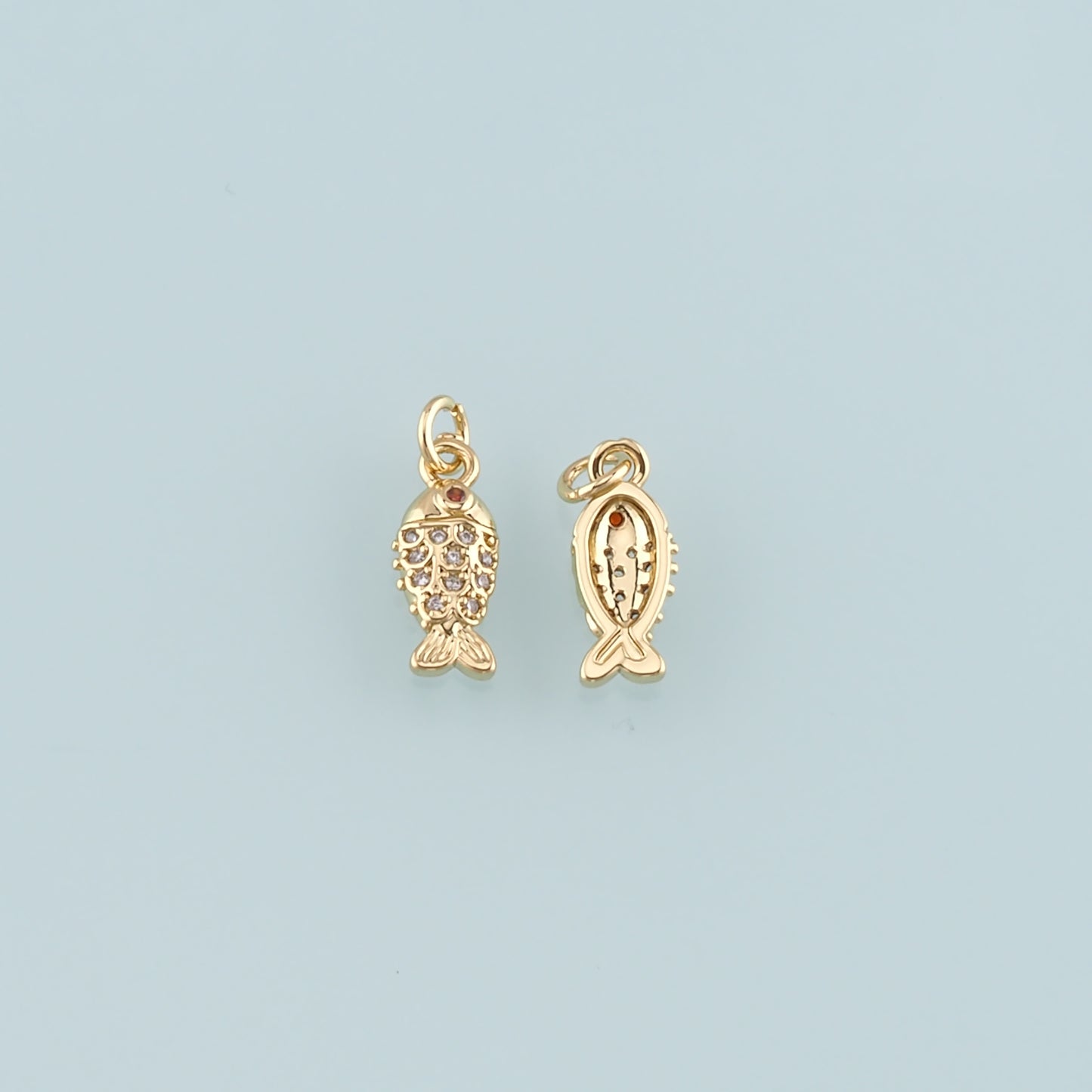 Gold Fish Charms,18K Gold Filled Fish Pendant,CZ Micro Pave Fish Charm Bracelet Necklace for DIY Jewelry Making Supply