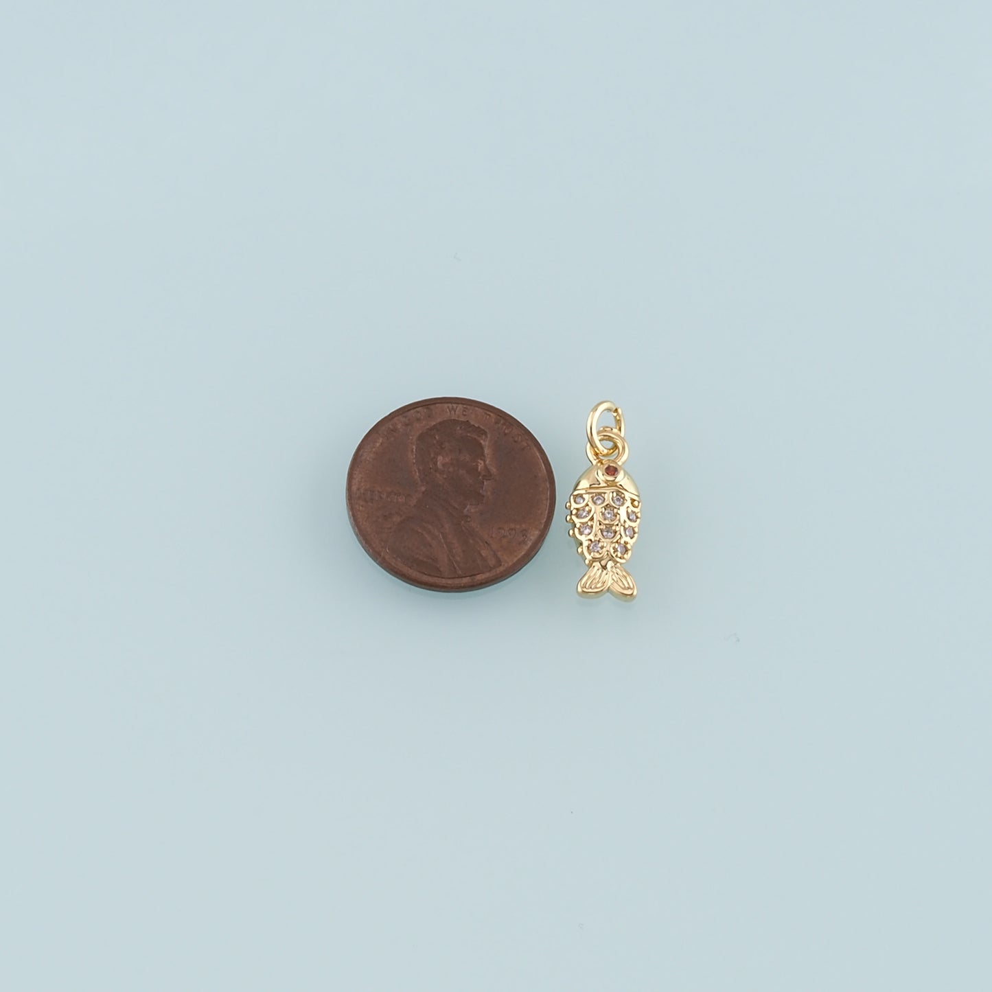 Gold Fish Charms,18K Gold Filled Fish Pendant,CZ Micro Pave Fish Charm Bracelet Necklace for DIY Jewelry Making Supply