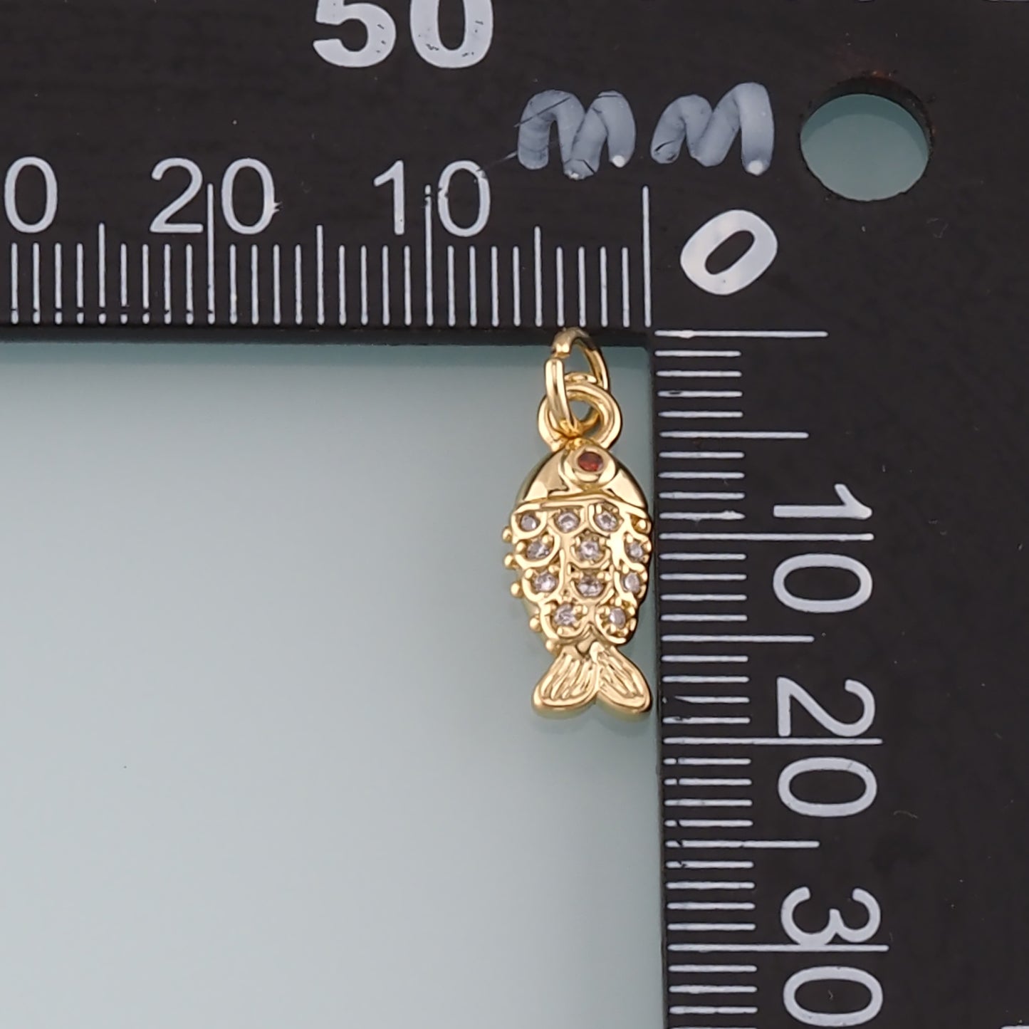 Gold Fish Charms,18K Gold Filled Fish Pendant,CZ Micro Pave Fish Charm Bracelet Necklace for DIY Jewelry Making Supply