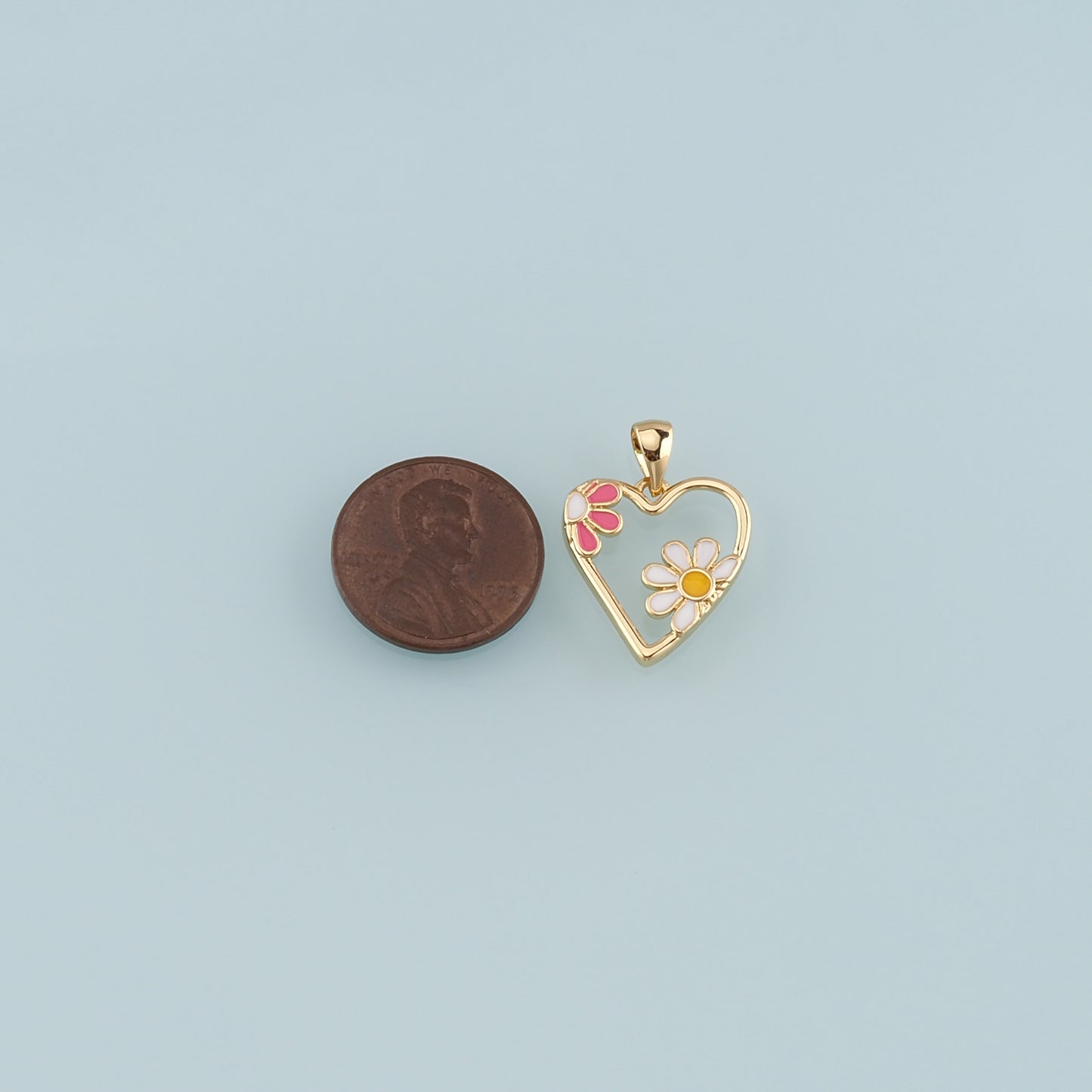 Gold Flower Charm,18K Gold Filled Heart Pendant,Enamel Heart Charm Bracelet Necklace for DIY Jewelry Making Supply