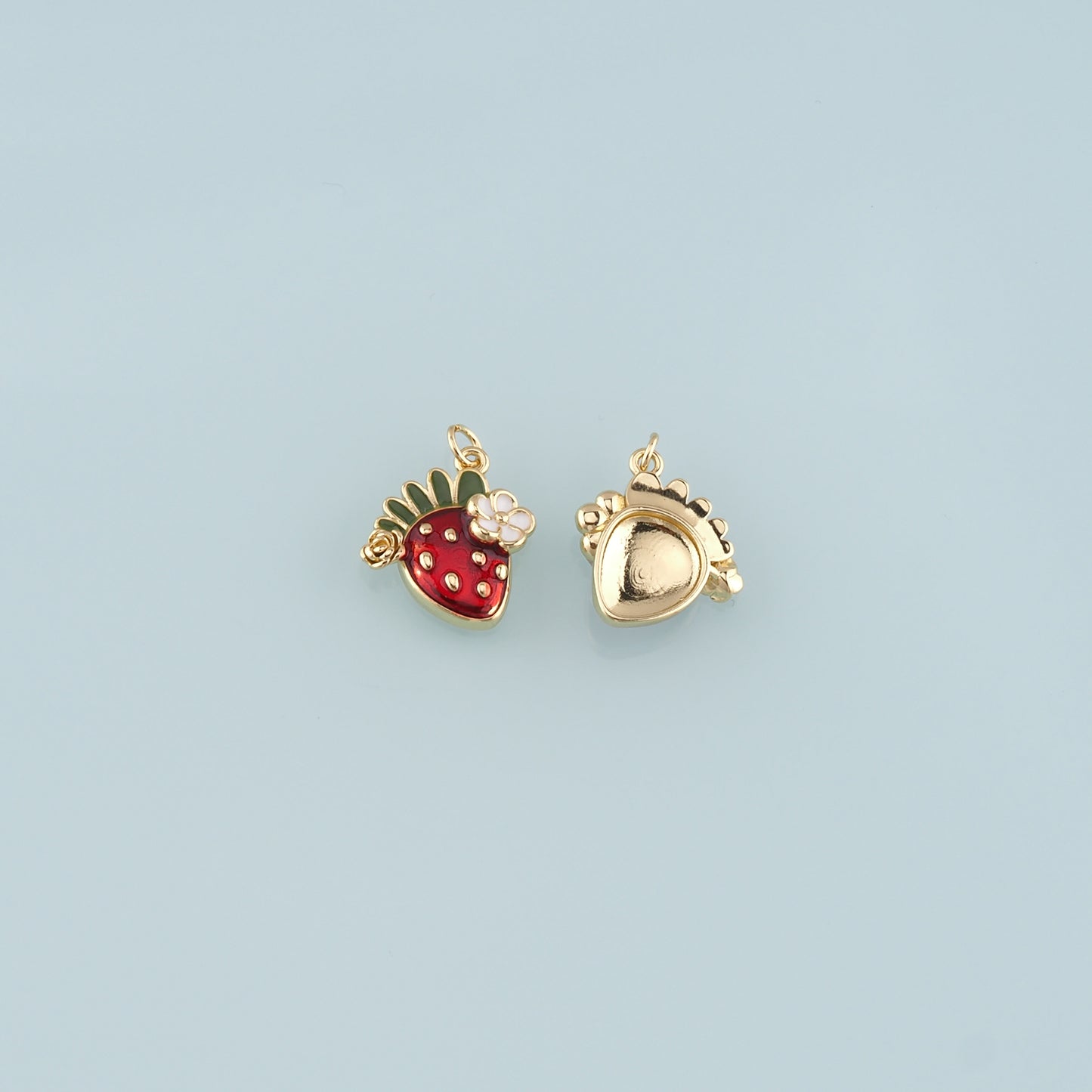 Gold Strawberry Charms,18K Gold Filled Strawberry Pendant,Enamel Fruit Charm Bracelet Necklace for DIY Jewelry Making Supply