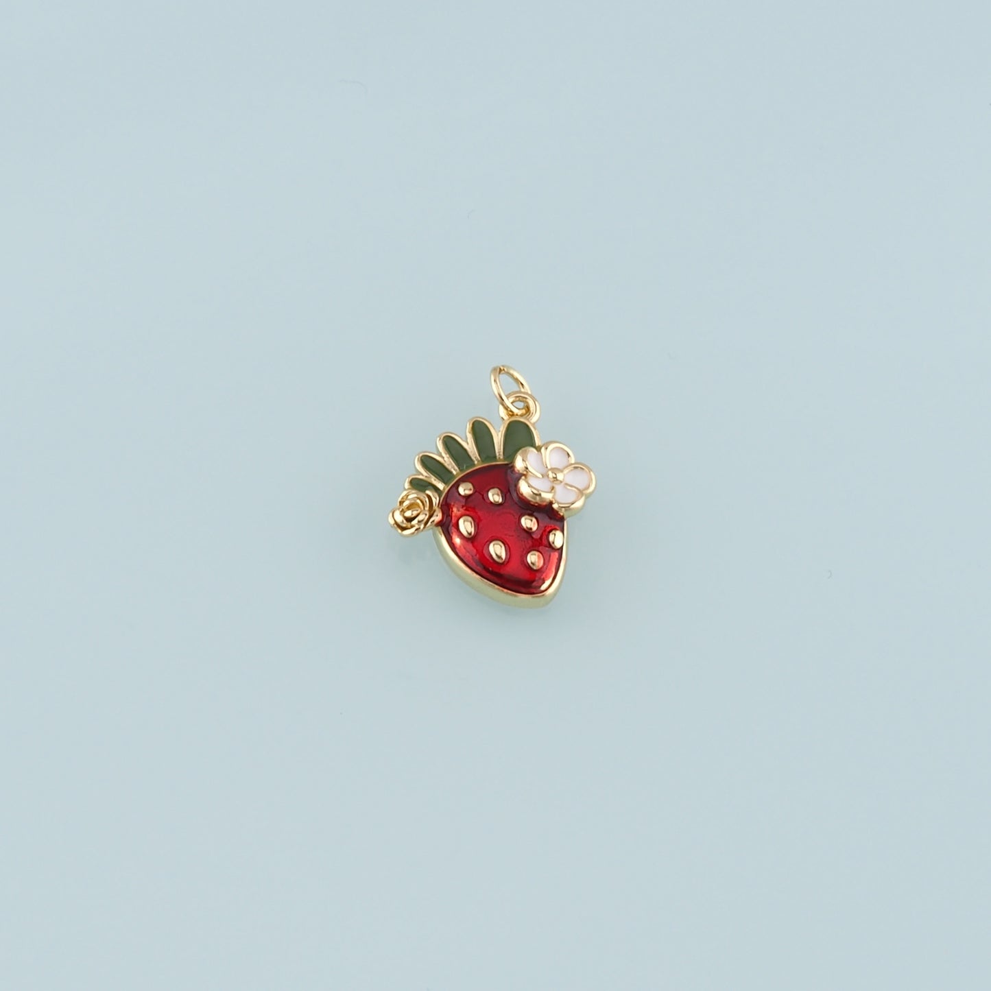 Gold Strawberry Charms,18K Gold Filled Strawberry Pendant,Enamel Fruit Charm Bracelet Necklace for DIY Jewelry Making Supply