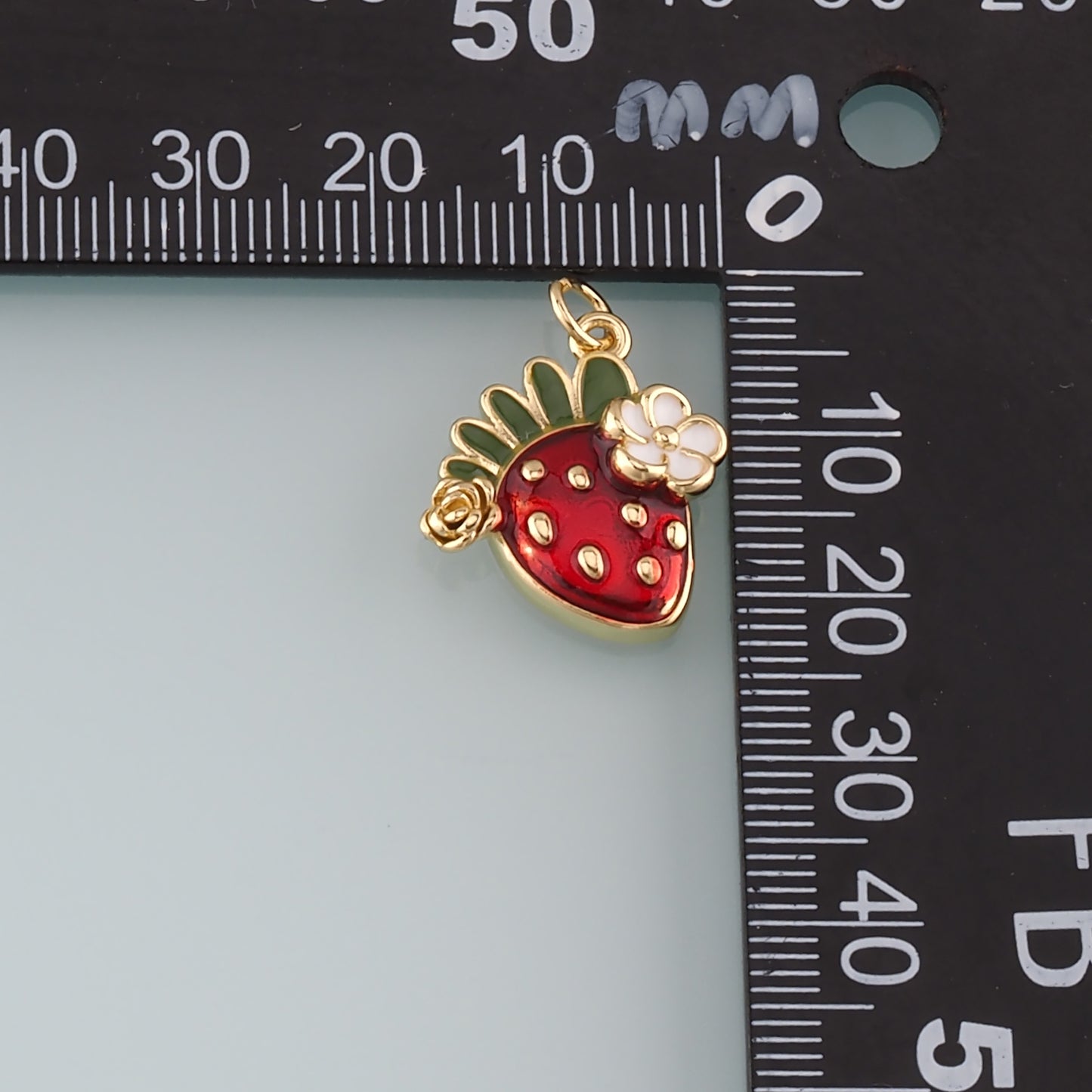 Gold Strawberry Charms,18K Gold Filled Strawberry Pendant,Enamel Fruit Charm Bracelet Necklace for DIY Jewelry Making Supply