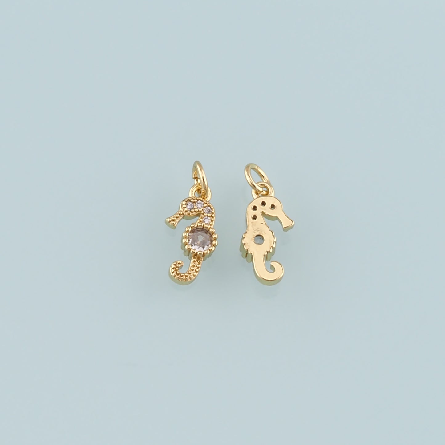 18K Gold Filled Seahorse Pendant,CZ Micro Pave Seahorse Charm Bracelet Necklace for DIY Jewelry Making Supply