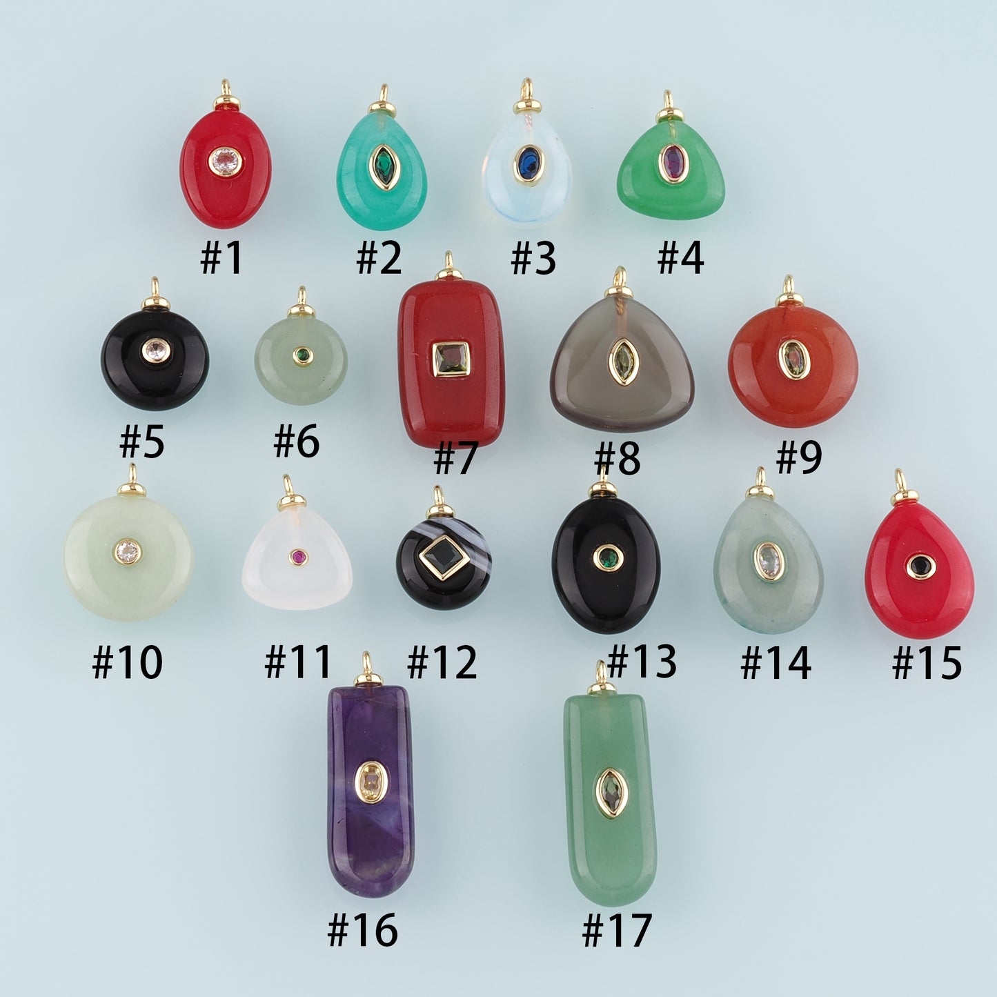 18K Gold Filled Natural Stone Pendant,Natural Stone Charm Bracelet Necklace for DIY Jewelry Making Supply