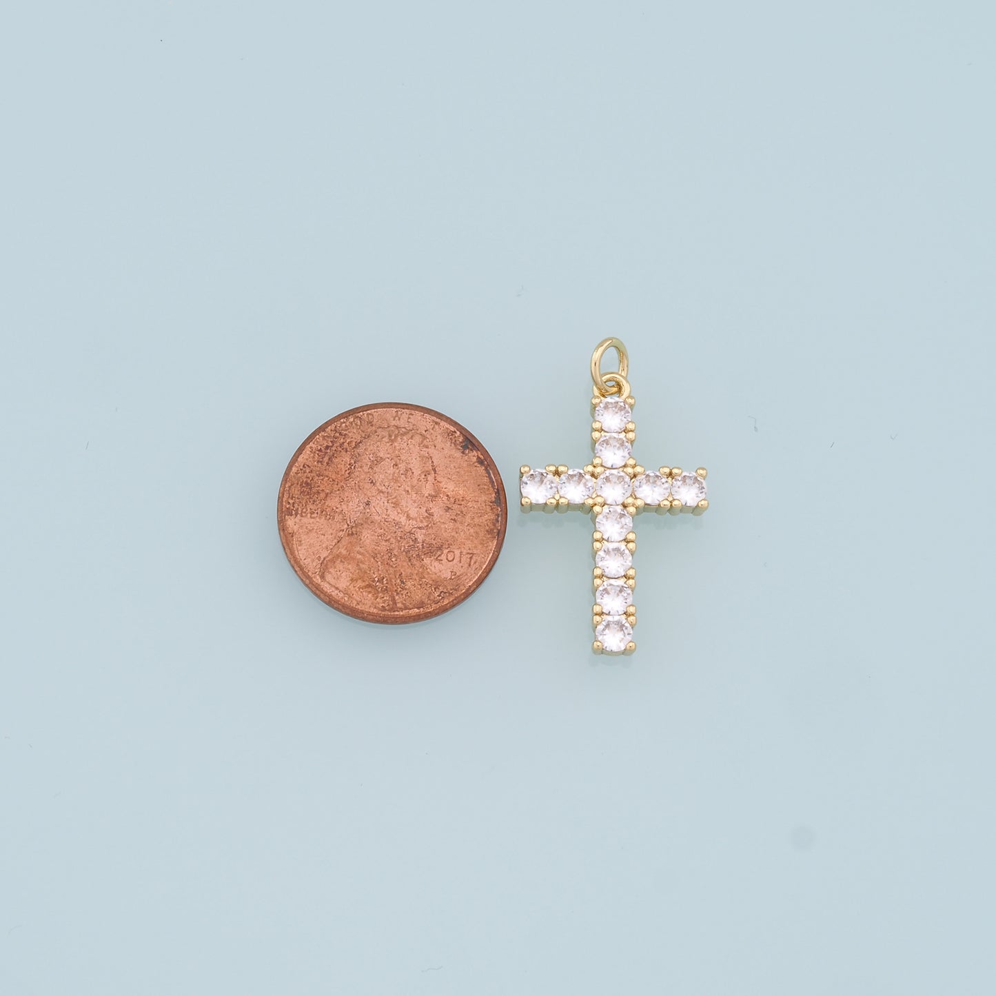 18K Gold Filled Cross Pendant,CZ Cross Charm Bracelet Necklace for DIY Jewelry Making Supply