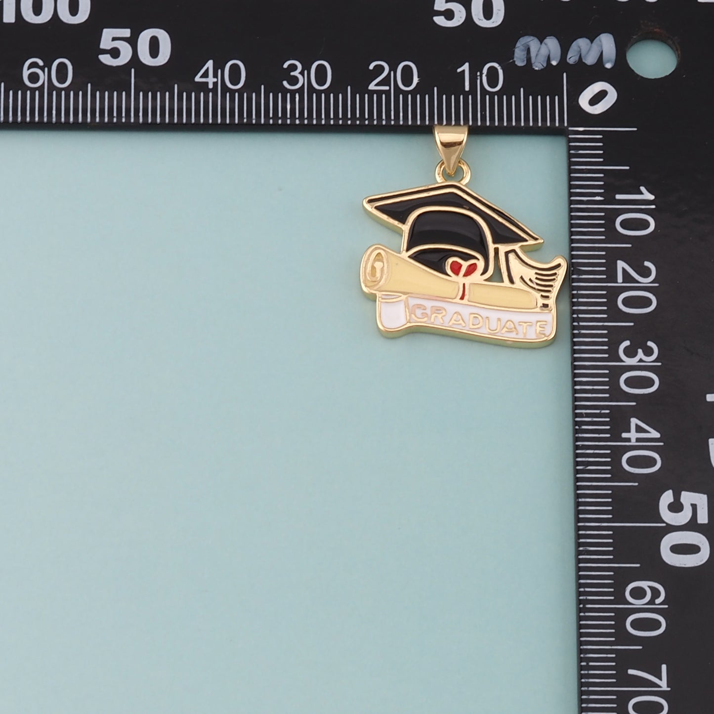 18K Gold Filled Bachelor Cap Pendant,Enamel Graduation Charm Bracelet Necklace for DIY Jewelry Making Supply