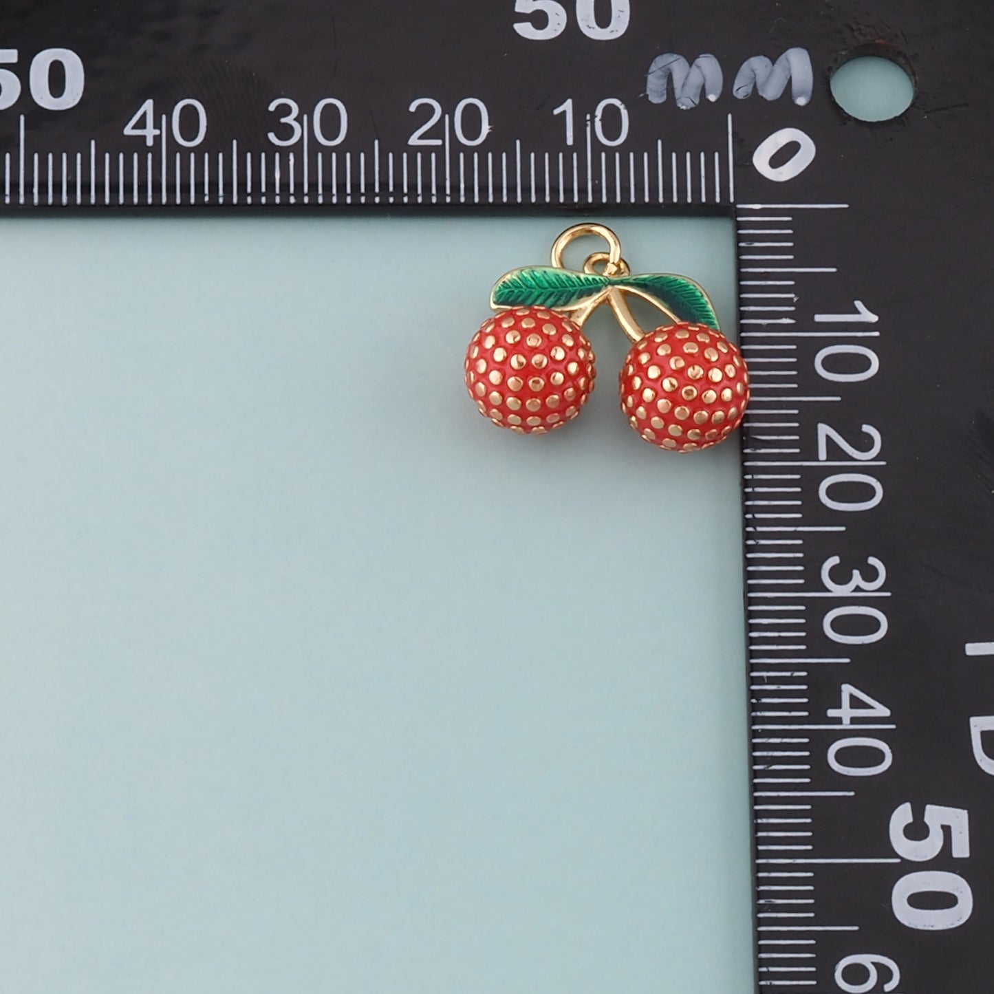 Gold Cherry Charms,18K Gold Filled Crystal Cherry Pendant,Enamel Fruit Charm Bracelet Necklace for DIY Jewelry Making Supply