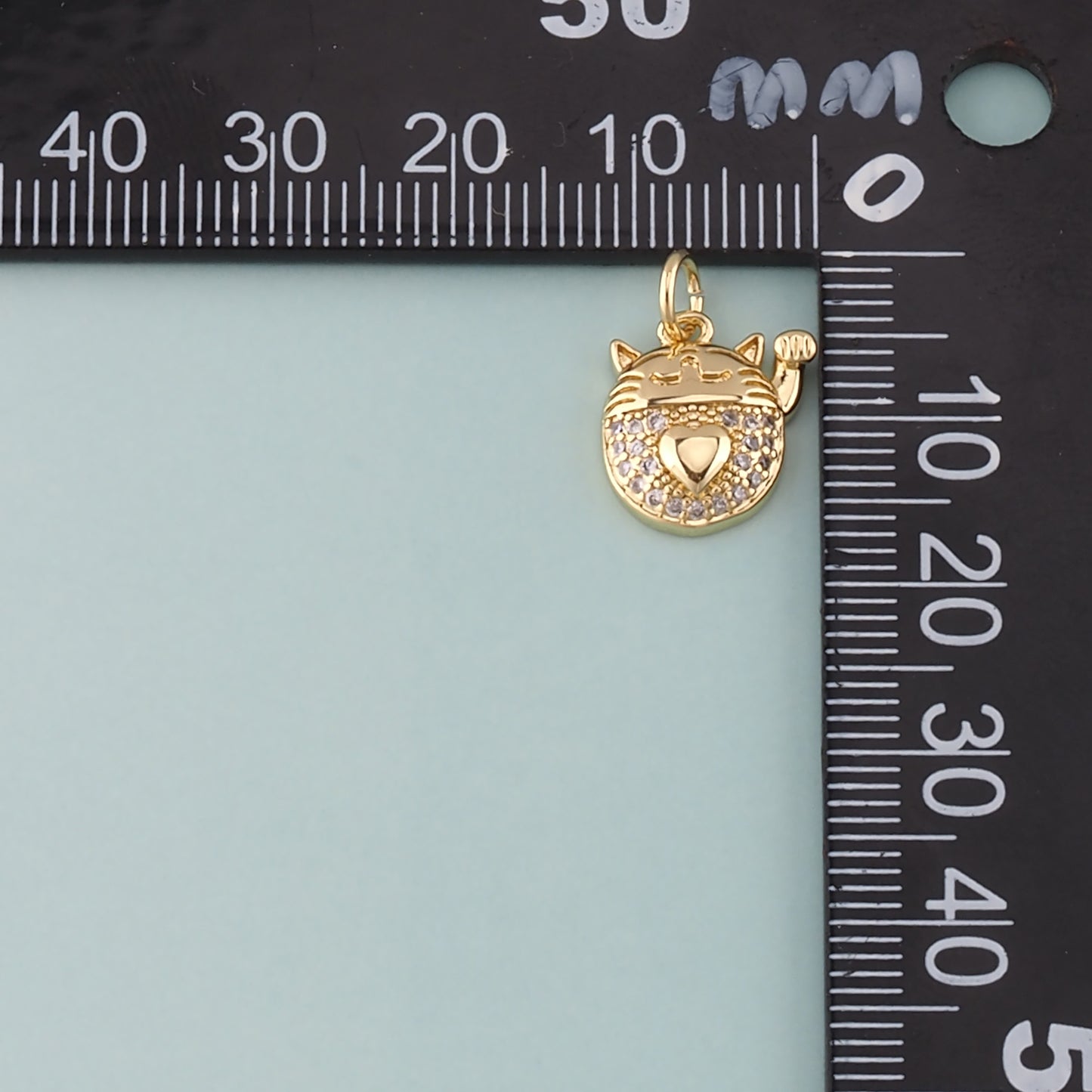 18K Gold Filled Lucky Cat Pendant,CZ Micro Pave Lucky Cat Charm Bracelet Necklace for DIY Jewelry Making Supply