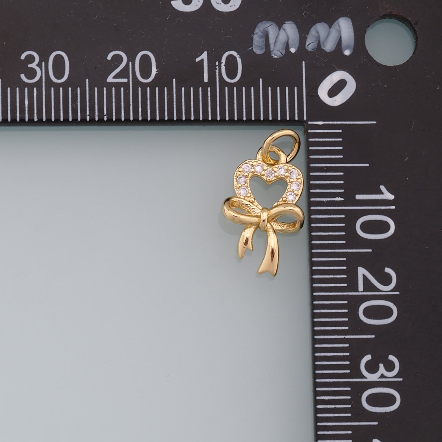 18K Gold Filled Heart Bow Tie Pendant,CZ Bow Tie Charm Bracelet Necklace for DIY Jewelry Making Supply