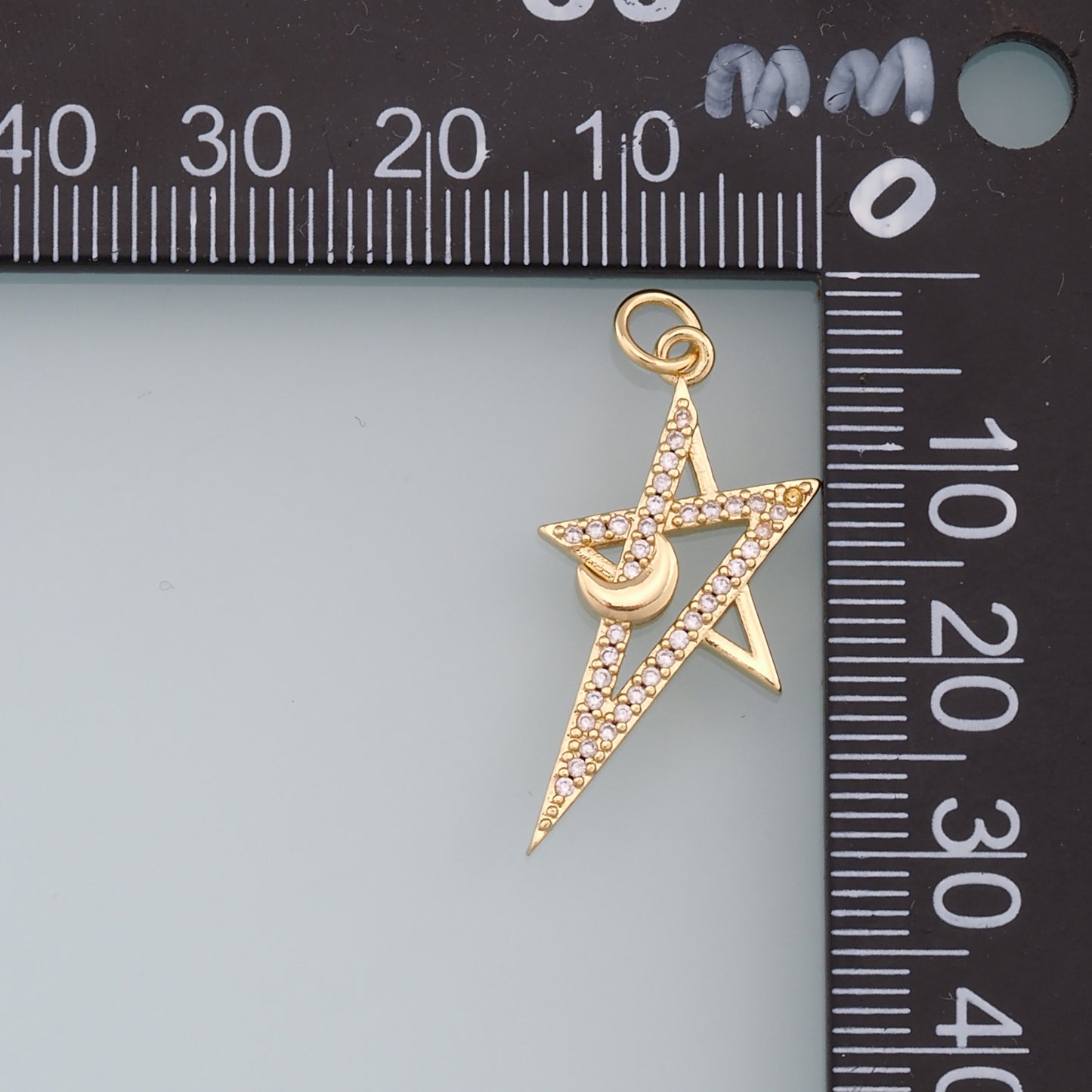 18K Gold Filled Star Pendant,CZ Moon Star Charm Bracelet Necklace for DIY Jewelry Making Supply
