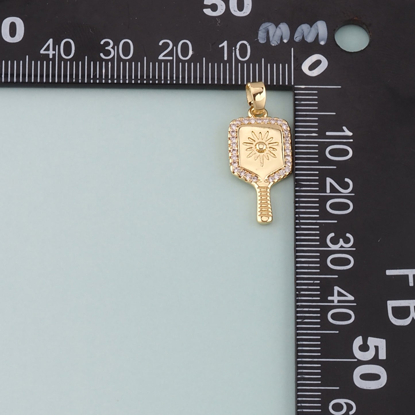 Gold Sports Charm,18K Gold Filled Table Tennis Pendant,CZ Micro Pave Racket Charm Bracelet Necklace for DIY Jewelry Making Supply