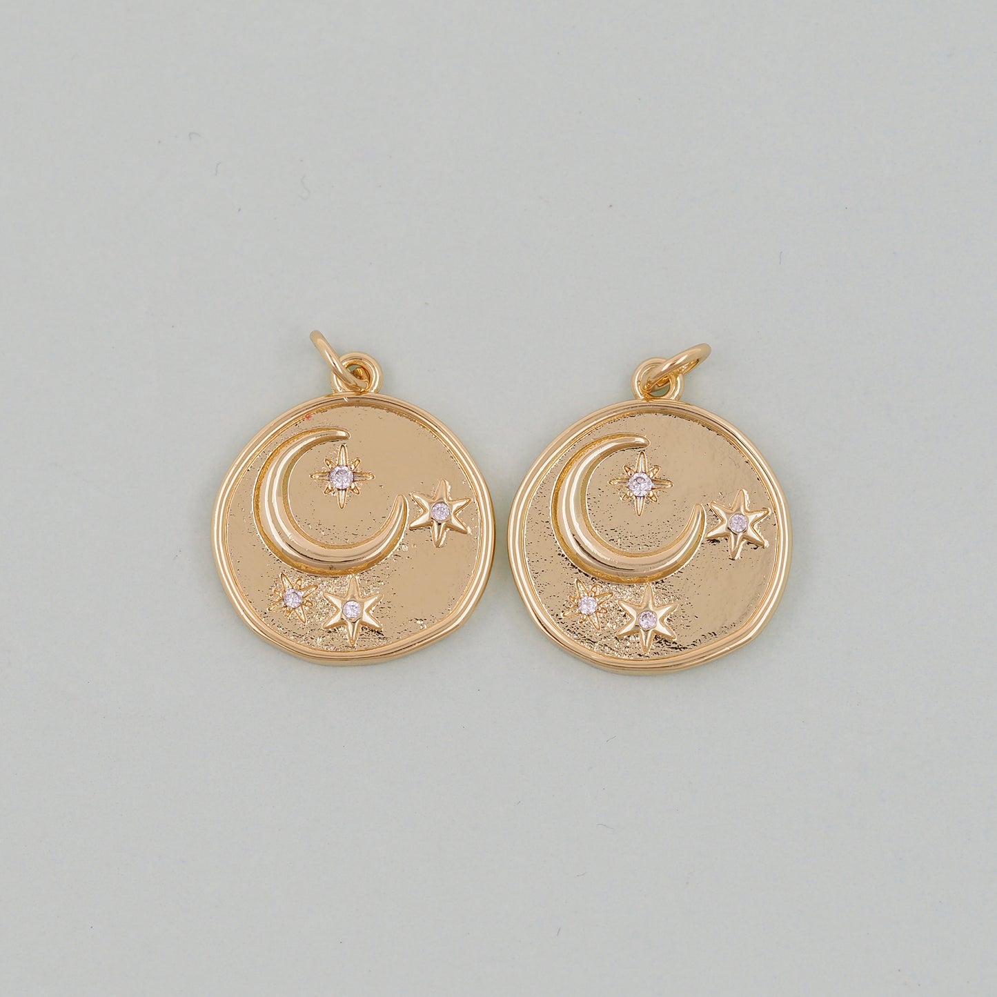Gold Moon Charms,18K Gold Filled Moon Pendant,CZ Micro Pave Star Charm Bracelet Necklace for DIY Jewelry Making Supply
