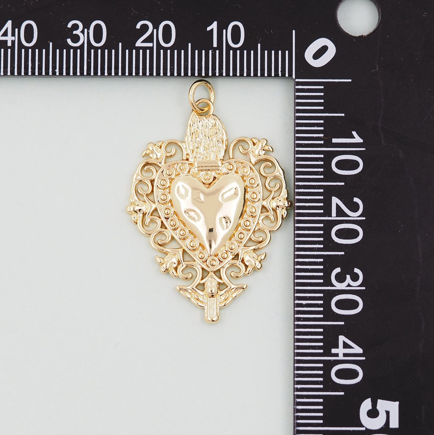 Gold sacred Heart Charms,18K Gold Filled flame sacred heart Pendant,Religious Charm Bracelet Necklace for DIY Jewelry Making Supply