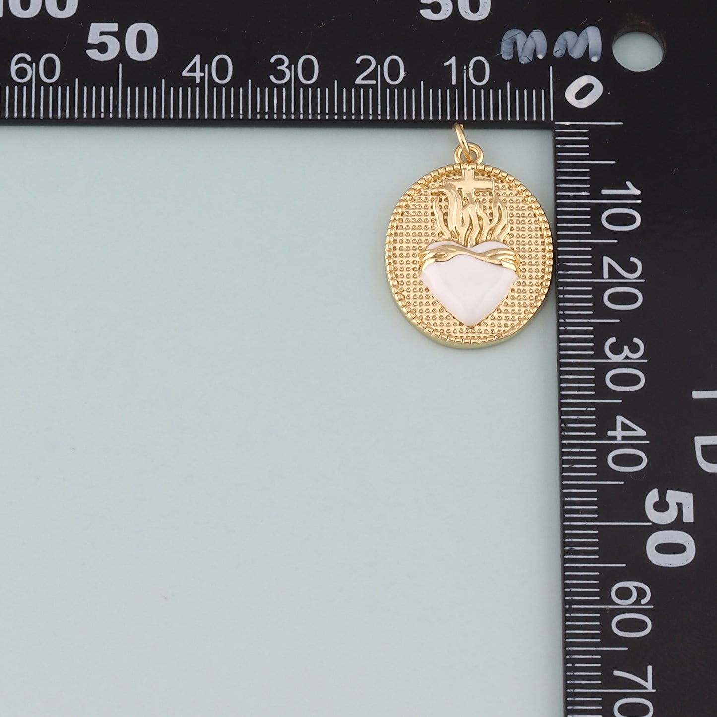 18K Gold Filled Flame Sacred heart Pendant,Enamel Religion Charm Bracelet Necklace for DIY Jewelry Making Supply