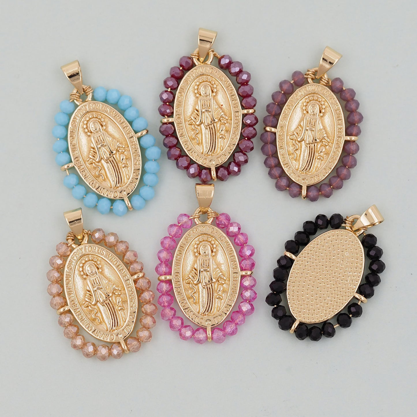 Gold Our Lady of Guadalupe Charms,18K Gold Filled crystal virgin mary Pendant Charm Bracelet Necklace for DIY Jewelry Making Supply