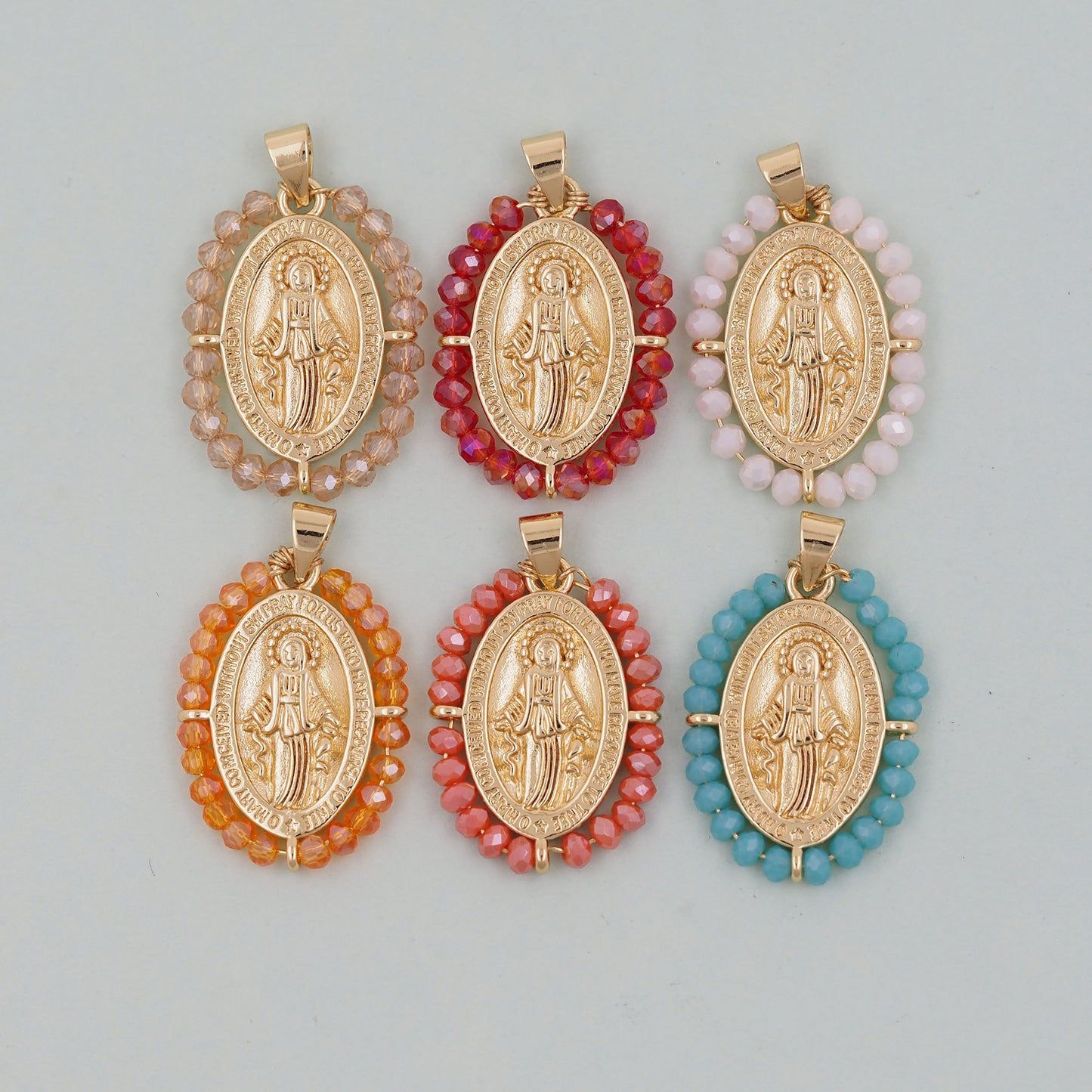 Gold Our Lady of Guadalupe Charms,18K Gold Filled crystal virgin mary Pendant Charm Bracelet Necklace for DIY Jewelry Making Supply