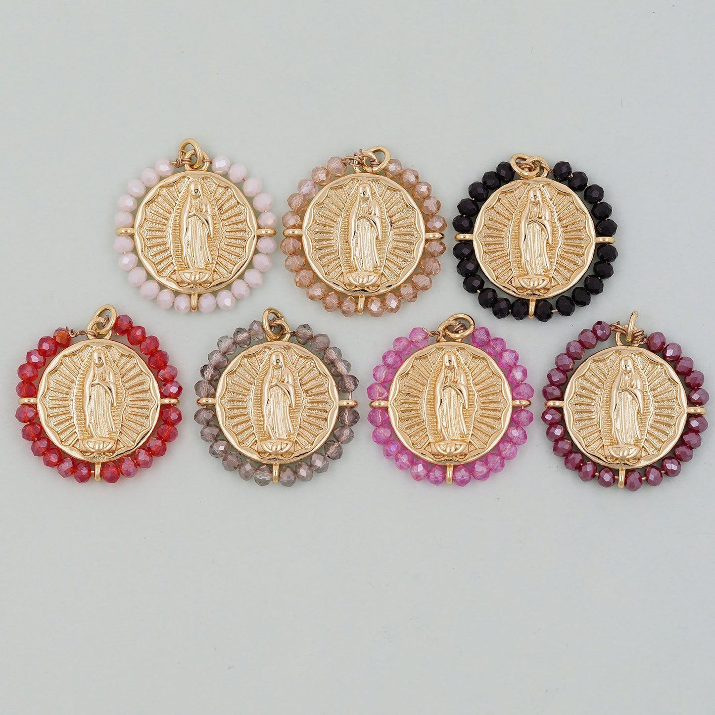 Gold Our Lady of Guadalupe Charms,18K Gold Filled crystal virgin mary Pendant Charm Bracelet Necklace for DIY Jewelry Making Supply