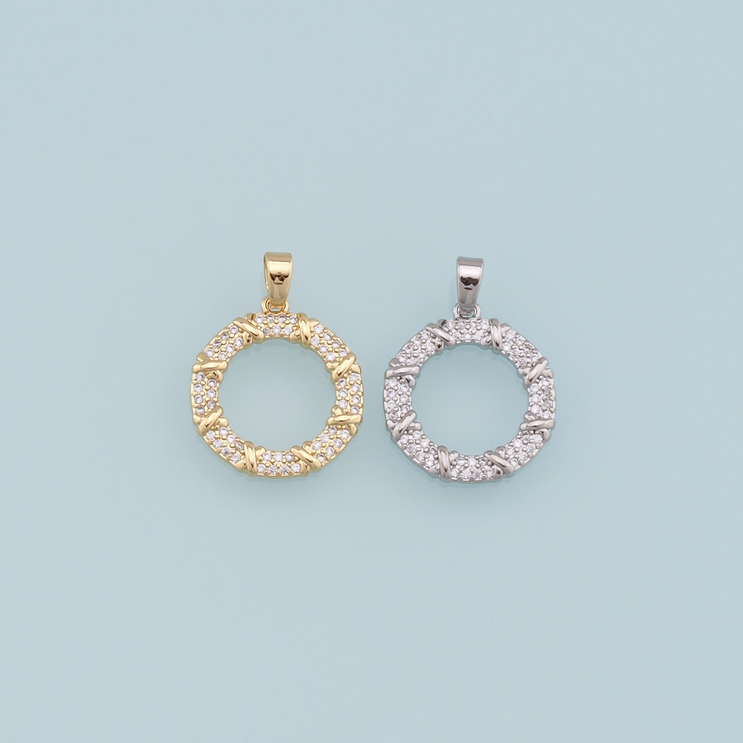 Gold Round Charms,18K Gold Filled CZ Round Pendant,Silver geometry Charm Bracelet Necklace for DIY Jewelry Making Supply