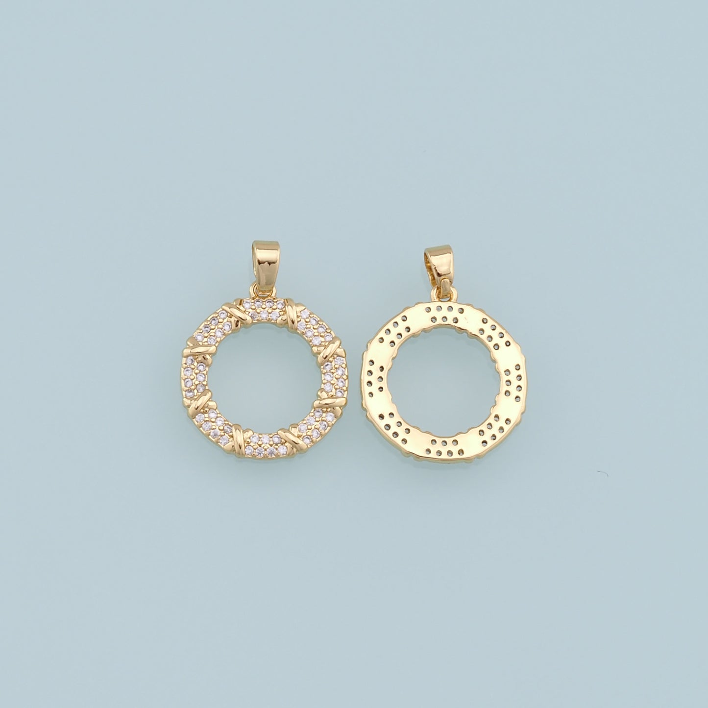 Gold Round Charms,18K Gold Filled CZ Round Pendant,Silver geometry Charm Bracelet Necklace for DIY Jewelry Making Supply
