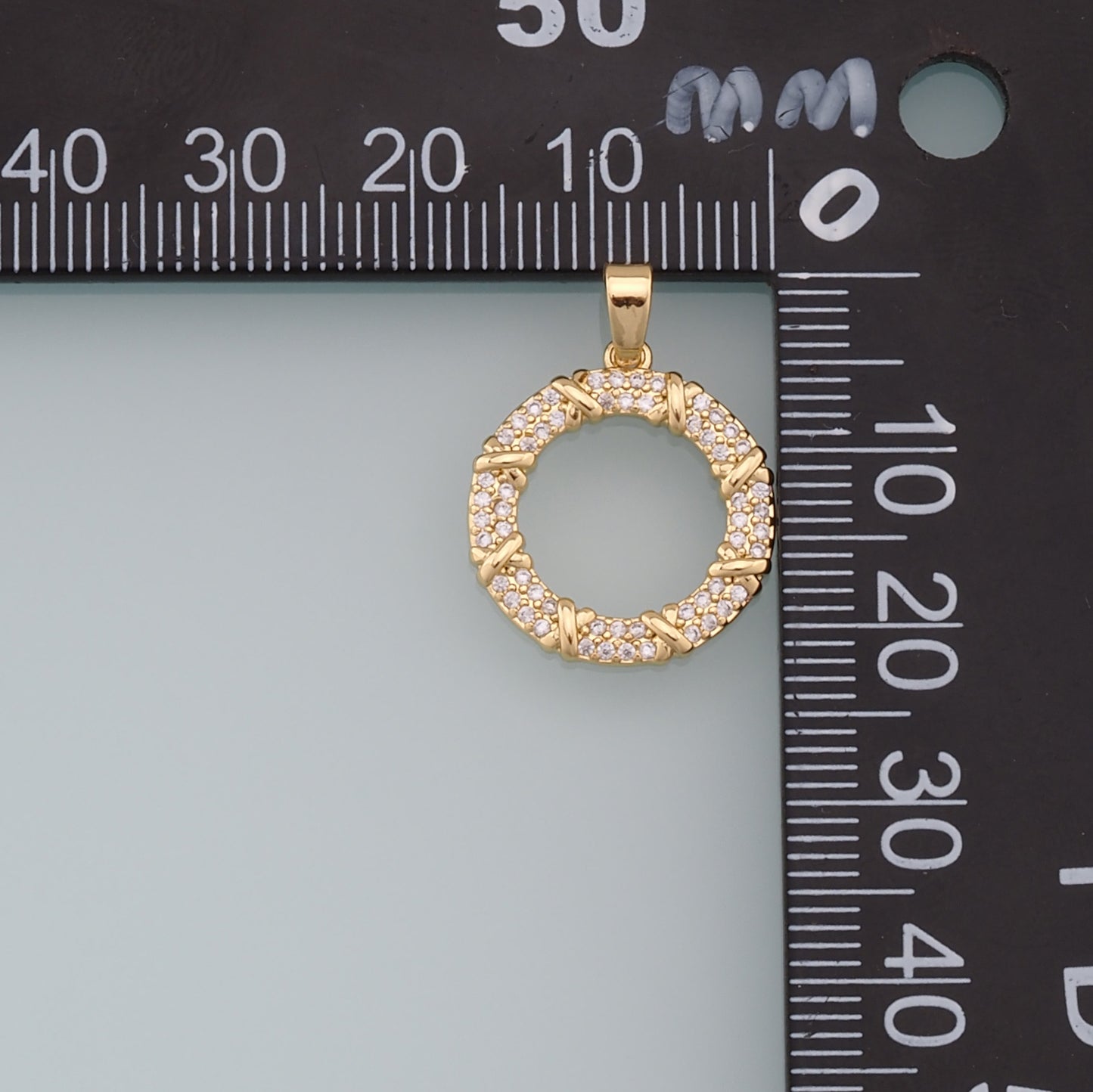 Gold Round Charms,18K Gold Filled CZ Round Pendant,Silver geometry Charm Bracelet Necklace for DIY Jewelry Making Supply