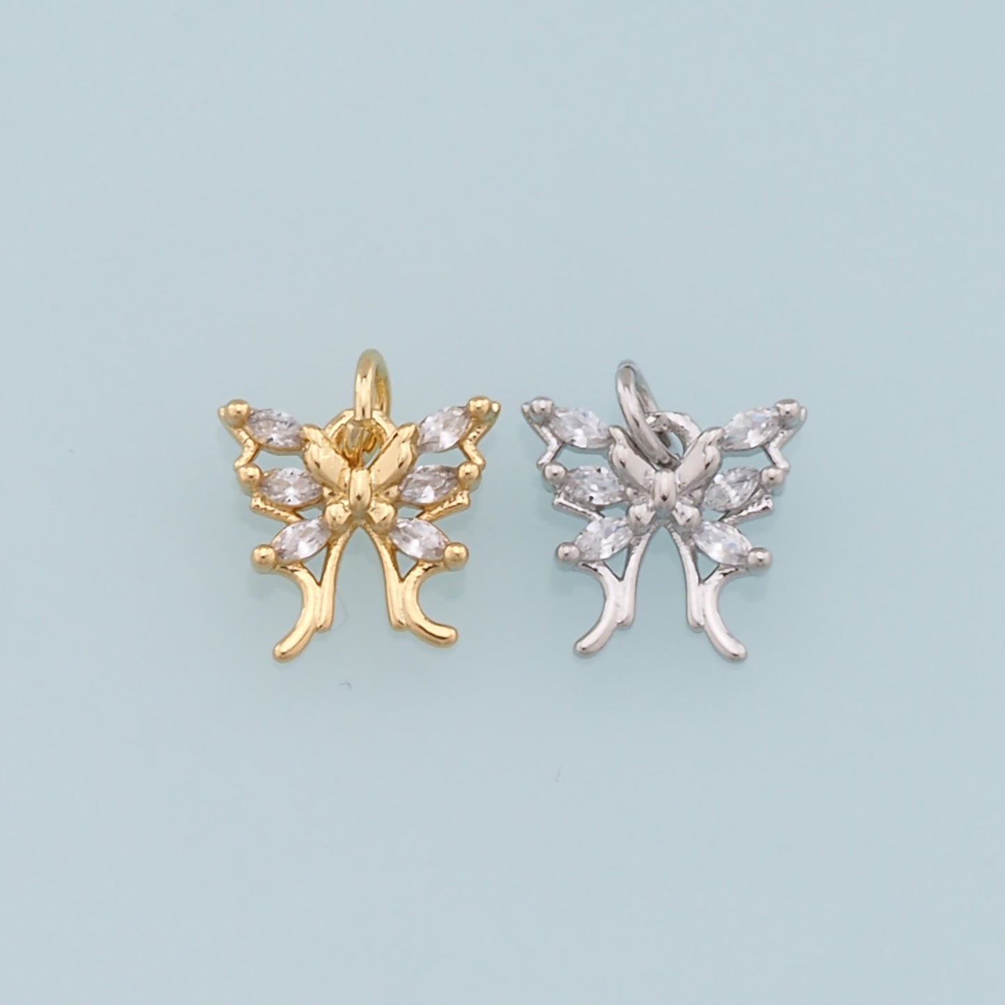 Gold Butterfly Charm,18K Gold Filled Cubic Zirconia Butterfly Pendant,Silver Butterfly Charm Bracelet Necklace for DIY Jewelry Making Supply