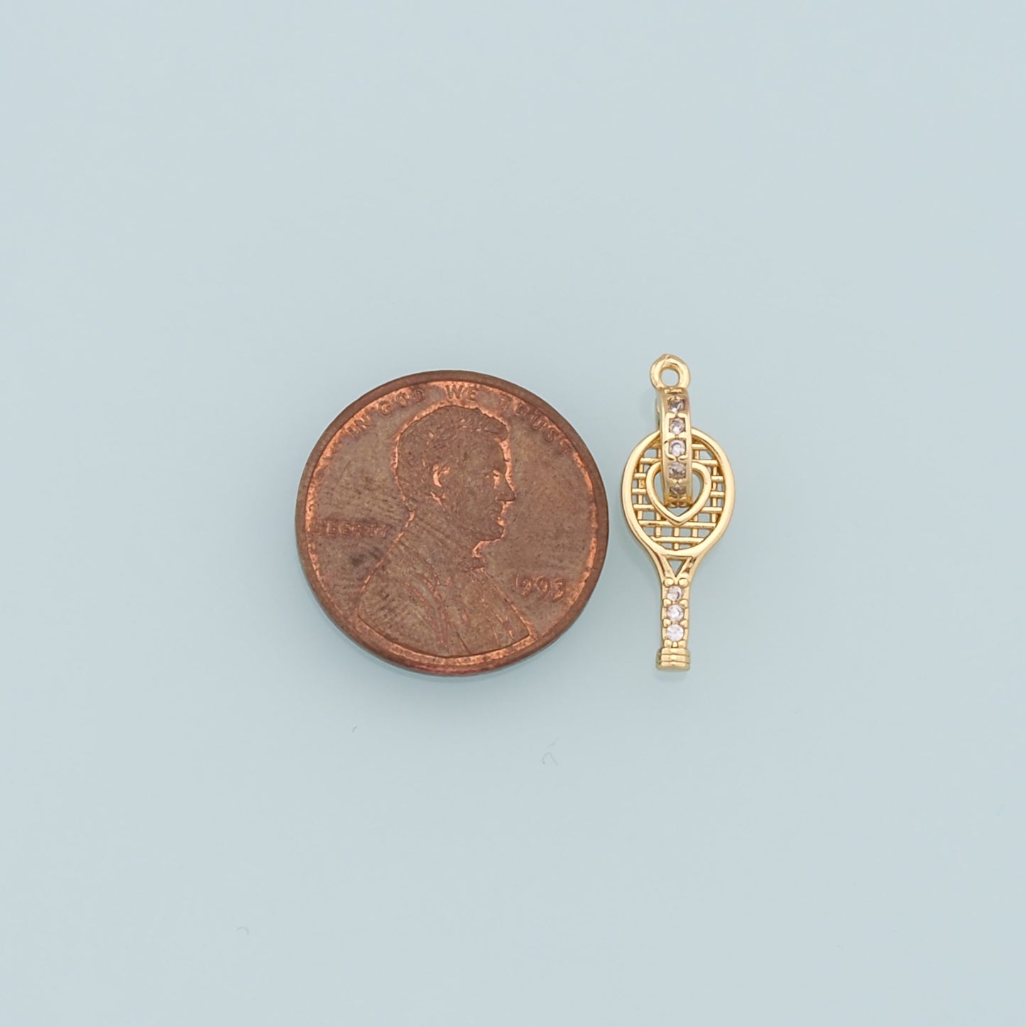 Gold tennis racket Charms,18K Gold Filled CZ tennis racket Pendant,tennis racket Charm Bracelet Necklace for DIY Jewelry Making Supply