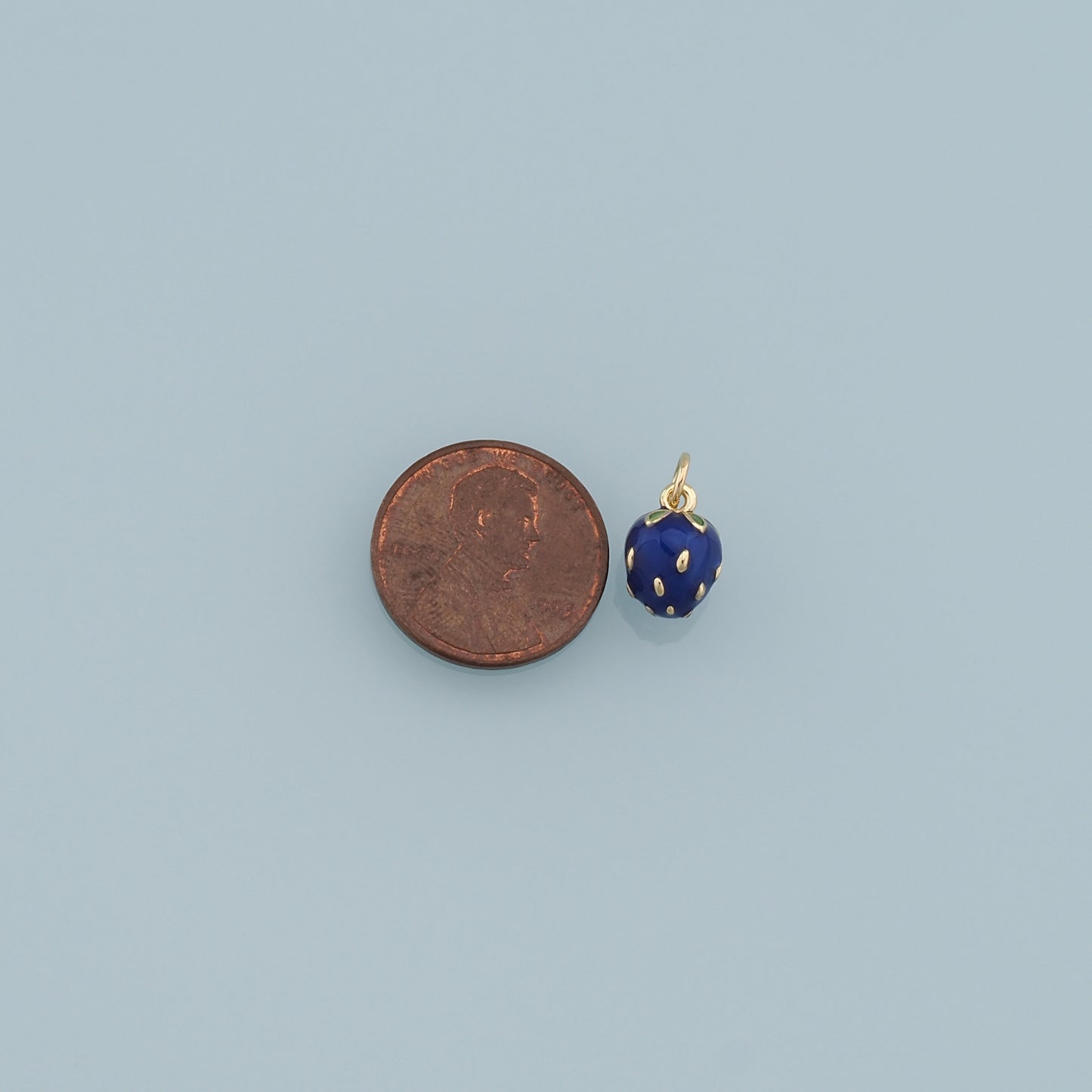 Gold Blue strawberry Charms,18K Gold Filled Enamel strawberry Pendant,Fruit Charm Bracelet Necklace for DIY Jewelry Making Supply
