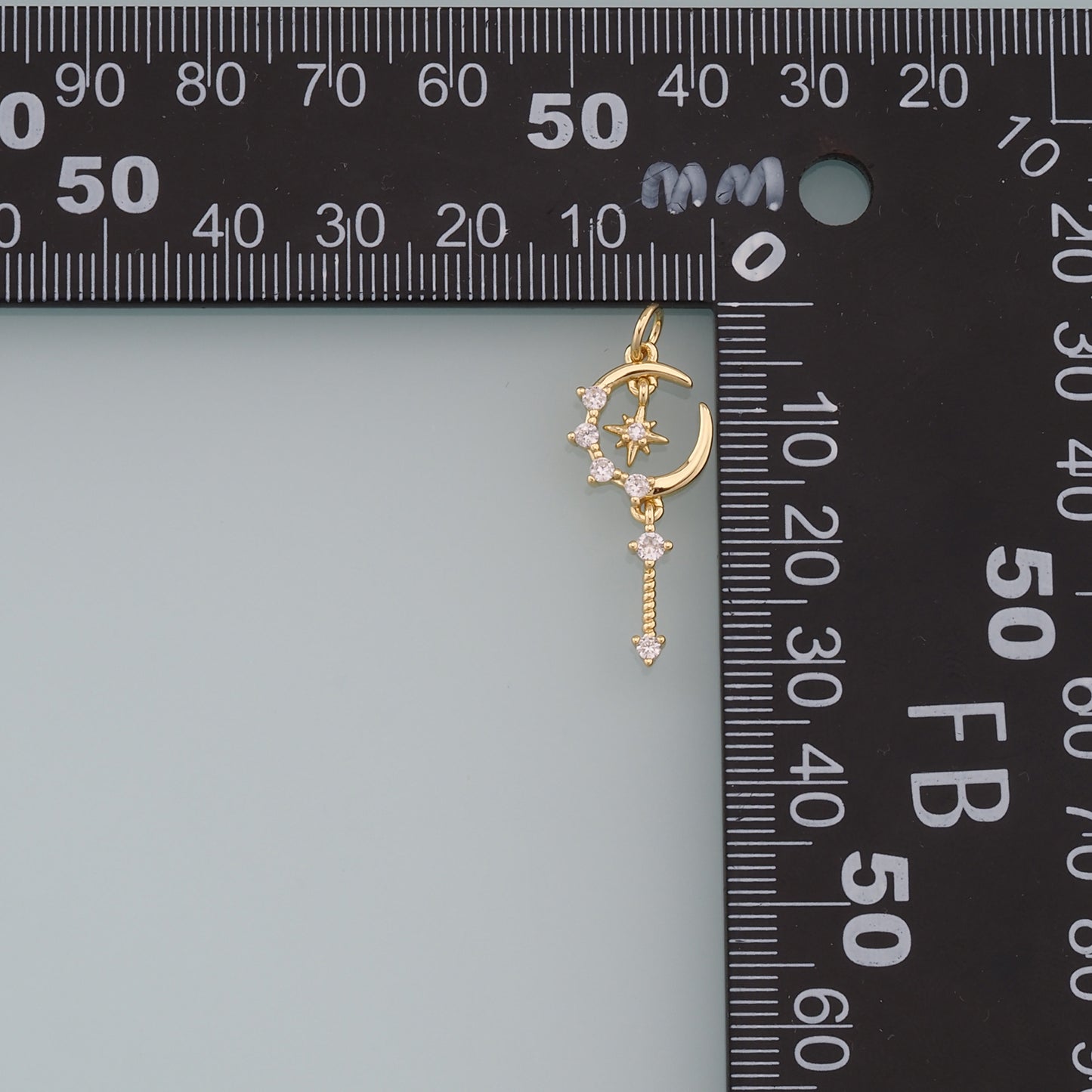 Gold Moon Star Charms,18K Gold Filled CZ Moon Pendant,Celestial Charm Bracelet Necklace for DIY Jewelry Making Supply