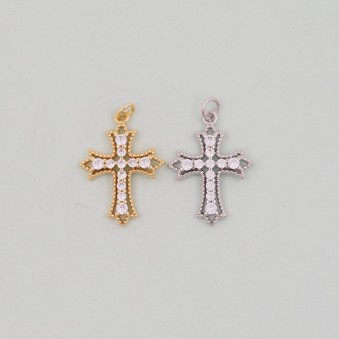 Gold Cross Charms,18K Gold Filled Cross Pendant,Silver Religious Charm Bracelet Necklace for DIY Jewelry Making Supply