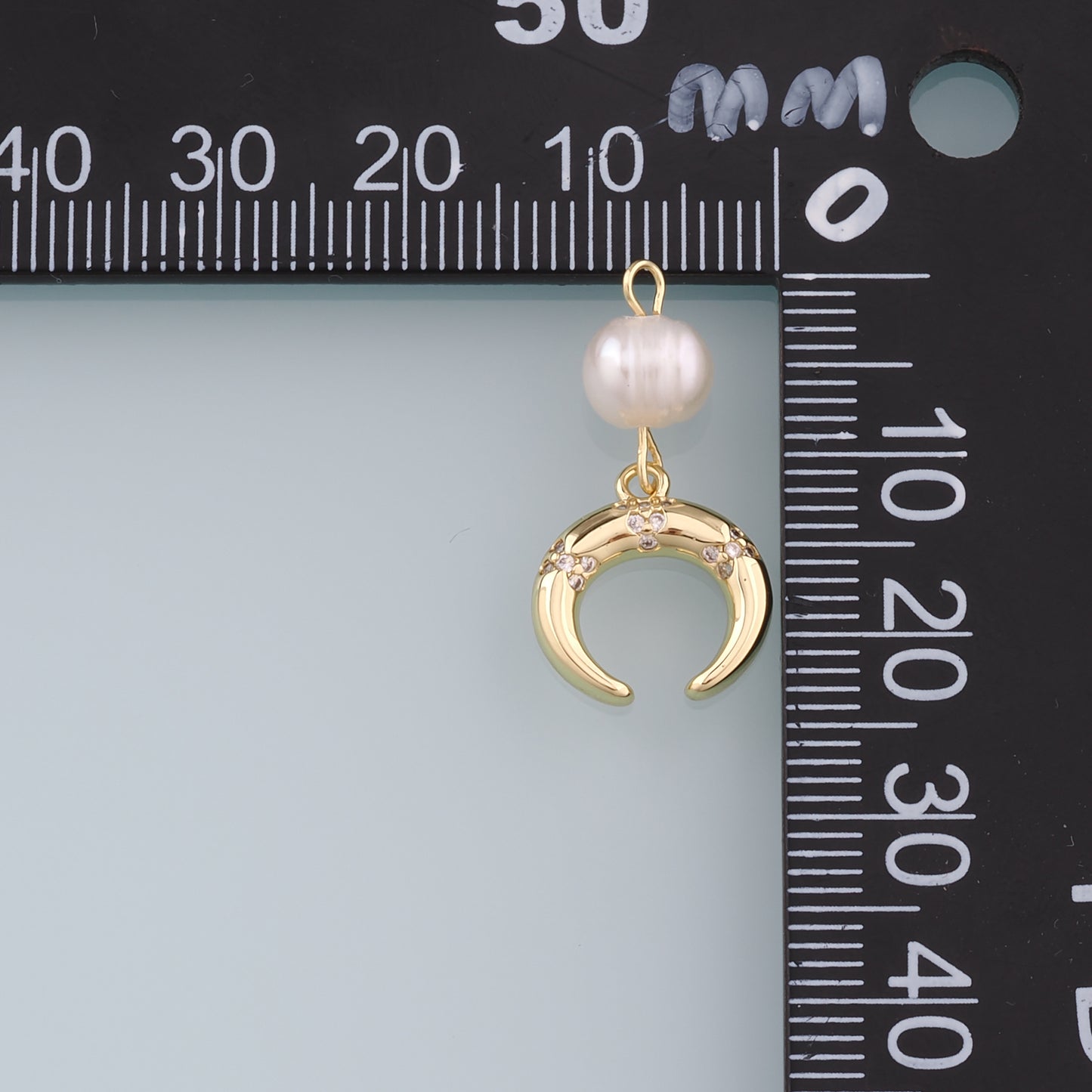 18K Gold Filled Pearl Moon Pendant,CZ Micro Pave Moon Charm Bracelet Necklace for DIY Jewelry Making Supply