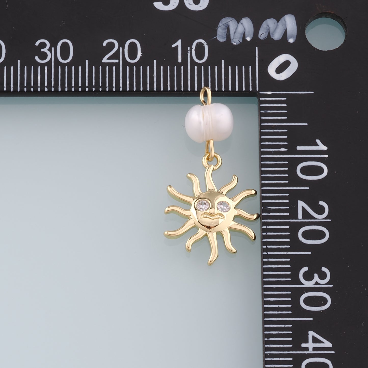 18K Gold Filled Pearl Sun Pendant,CZ Micro Pave Sun Charm Bracelet Necklace for DIY Jewelry Making Supply