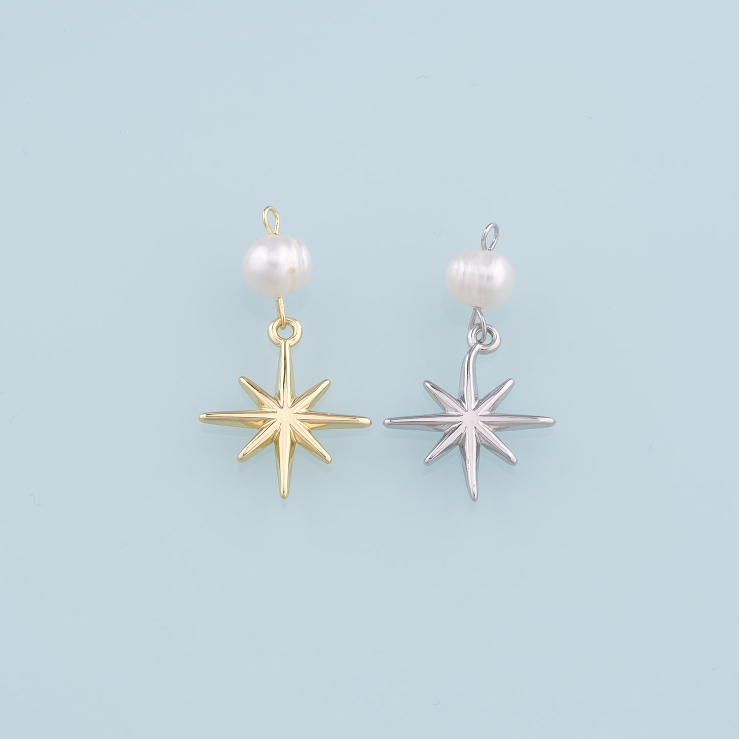 18K Gold Filled Pearl Star Pendant,Dainty Star Charm Bracelet Necklace for DIY Jewelry Making Supply